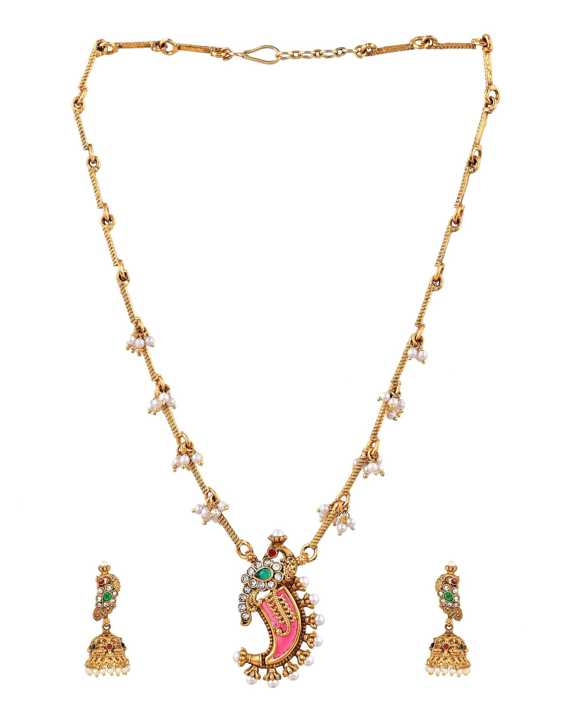 VOJ Gold Plated Antique Design Ruby Red Jewellery Set  Grab2Buy VOJ Grab2Buy