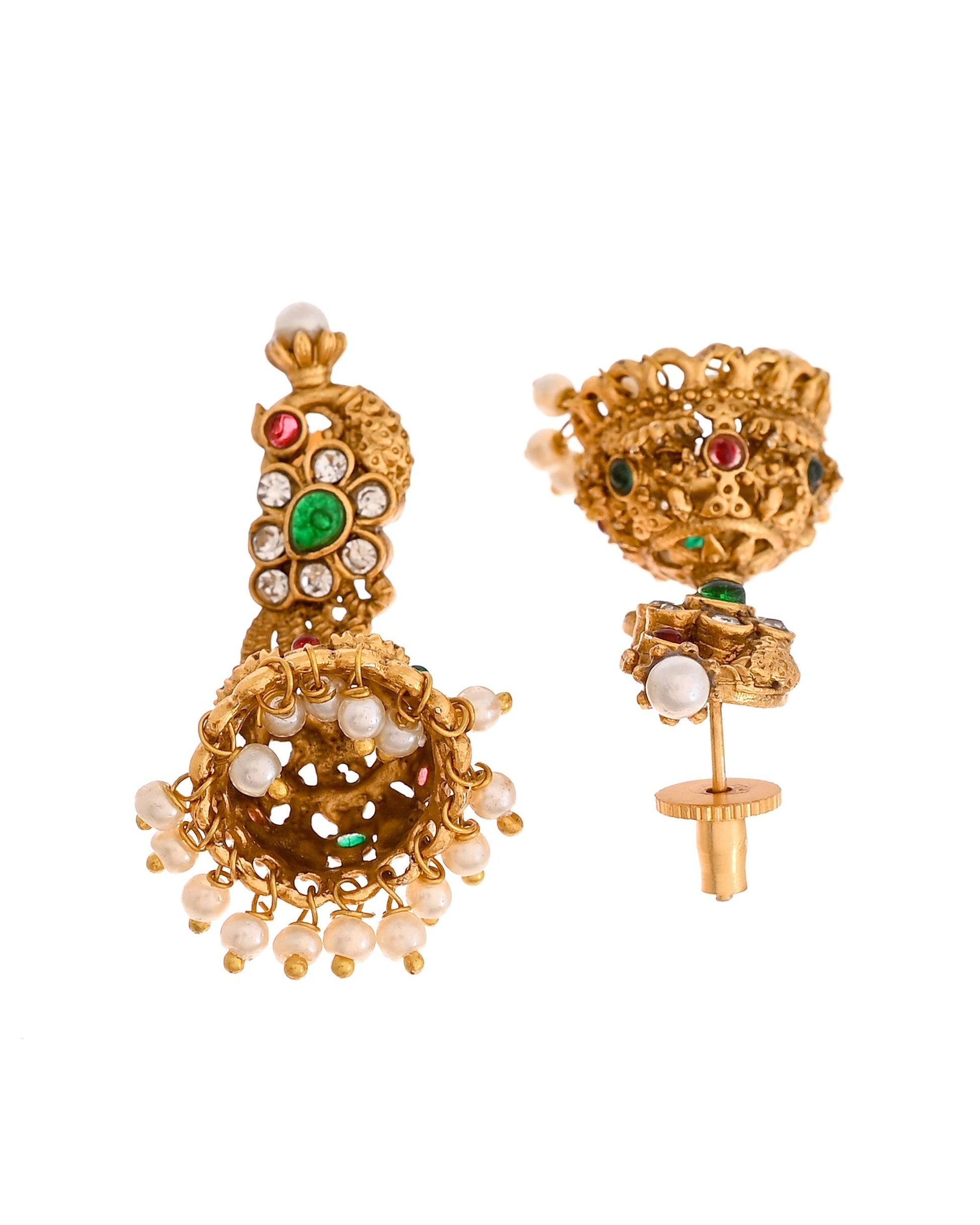 VOJ Gold Plated Antique Design Ruby Red Jewellery Set  Grab2Buy VOJ Grab2Buy