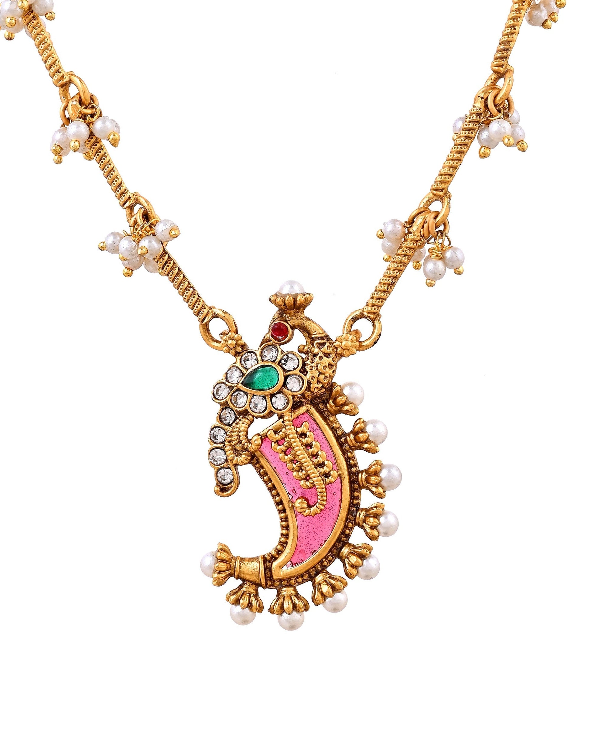VOJ Gold Plated Antique Design Ruby Red Jewellery Set  Grab2Buy VOJ Grab2Buy