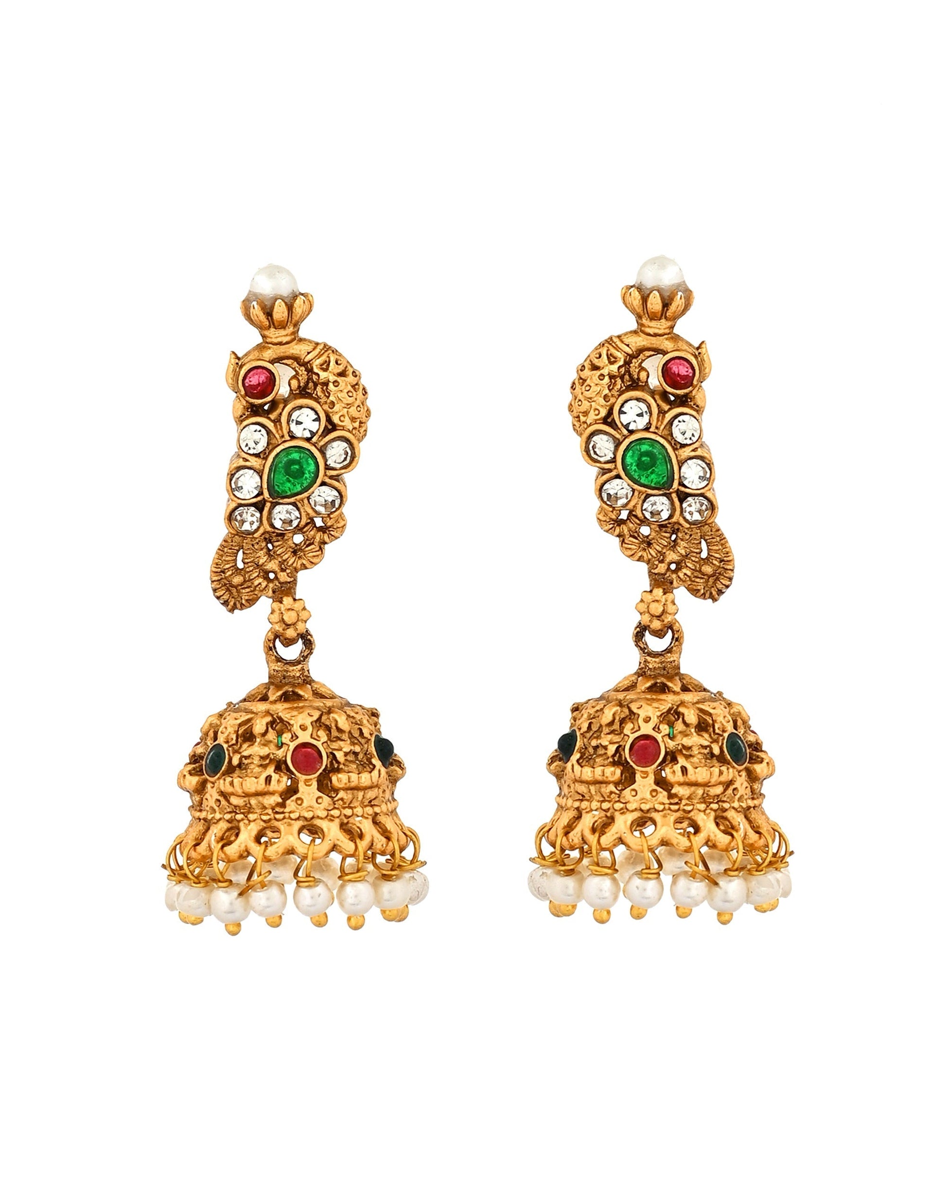 VOJ Gold Plated Antique Design Ruby Red Jewellery Set  Grab2Buy VOJ Grab2Buy