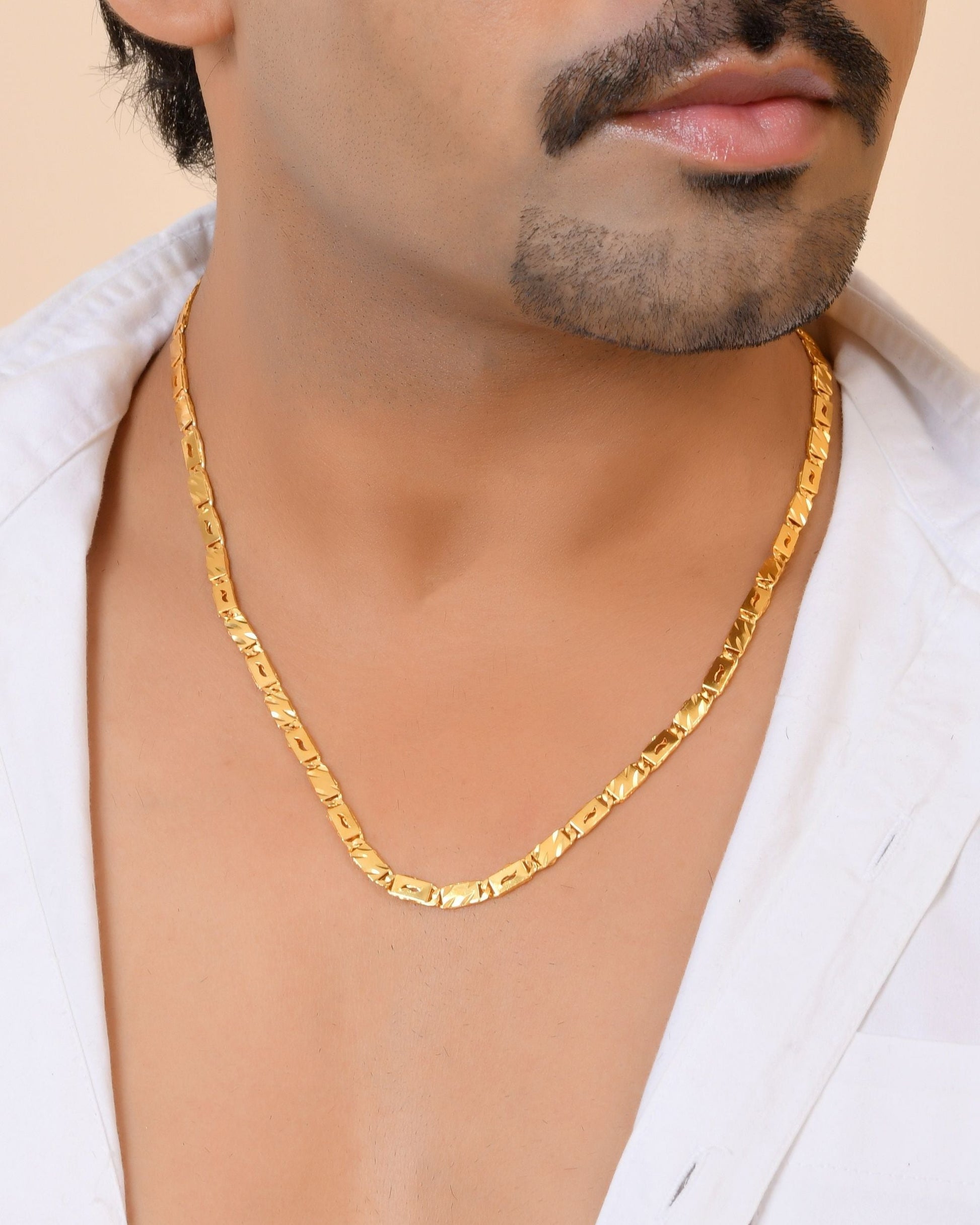VOJ Gold Plated Wave Design Biscuit Chain For Men  Grab2Buy VOJ Grab2Buy