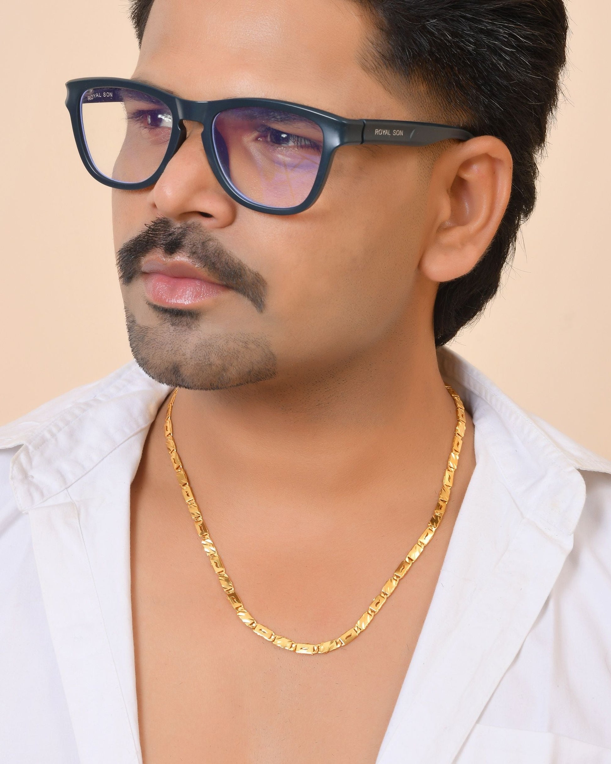 VOJ Gold Plated Wave Design Biscuit Chain For Men  Grab2Buy VOJ Grab2Buy
