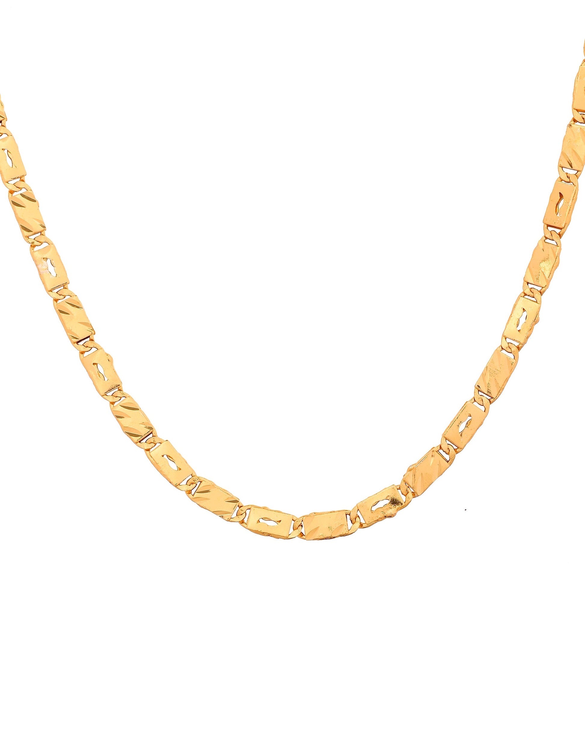 VOJ Gold Plated Wave Design Biscuit Chain For Men  Grab2Buy VOJ Grab2Buy