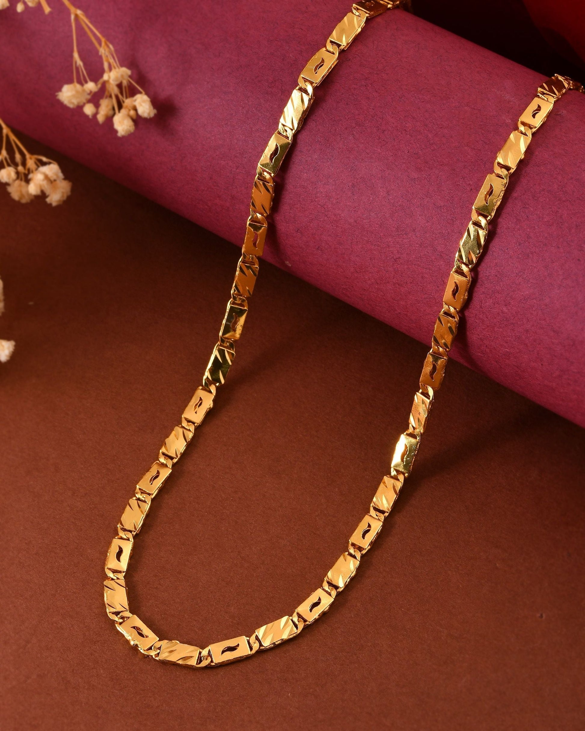 VOJ Gold Plated Wave Design Biscuit Chain For Men  Grab2Buy VOJ Grab2Buy