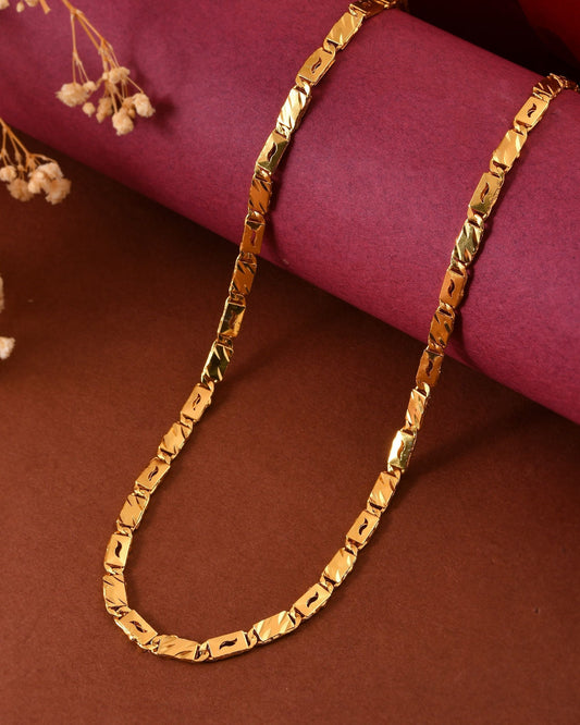 VOJ Gold Plated Wave Design Biscuit Chain For Men  Grab2Buy VOJ Grab2Buy
