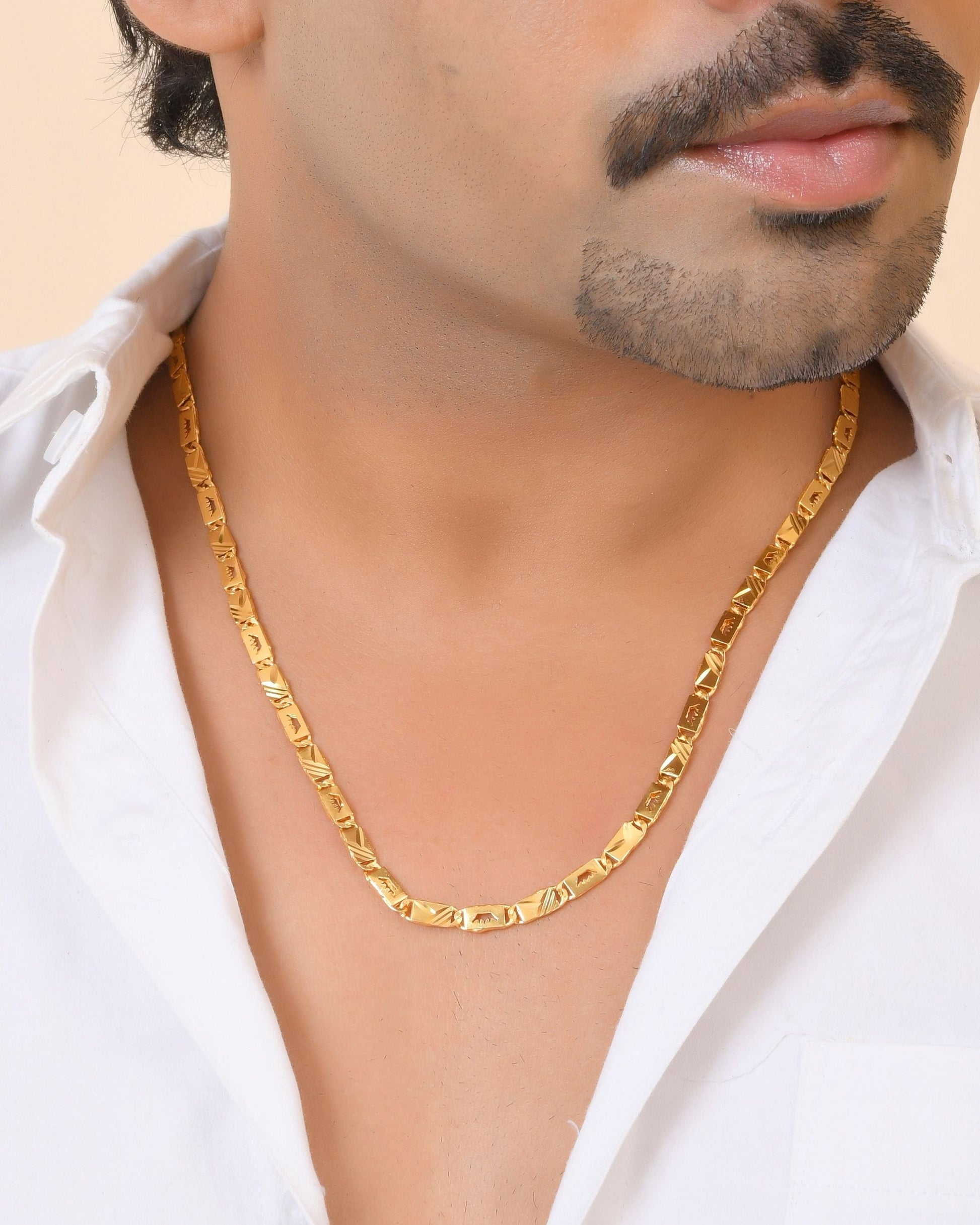 VOJ Gold Plated Crown Design Biscuit Chain For Men  Grab2Buy VOJ Grab2Buy