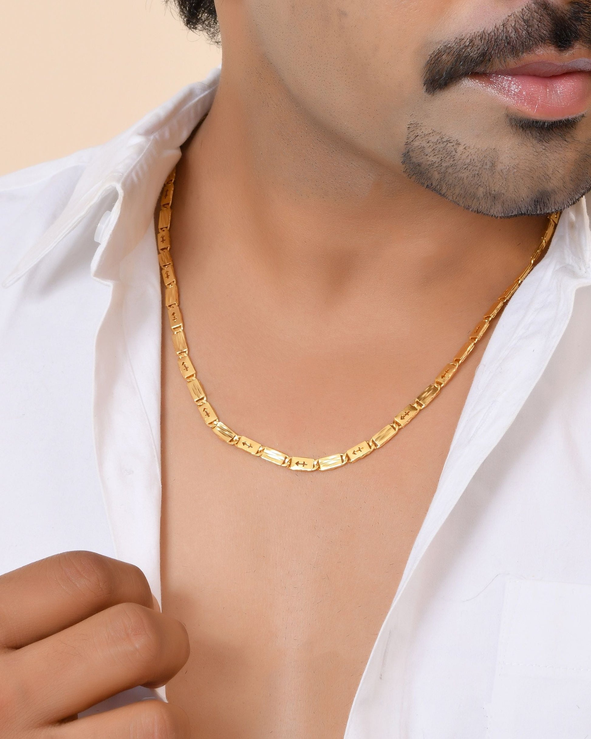 VOJ Gold Plated Arrow Design Biscuit Chain For Men  Grab2Buy VOJ Grab2Buy