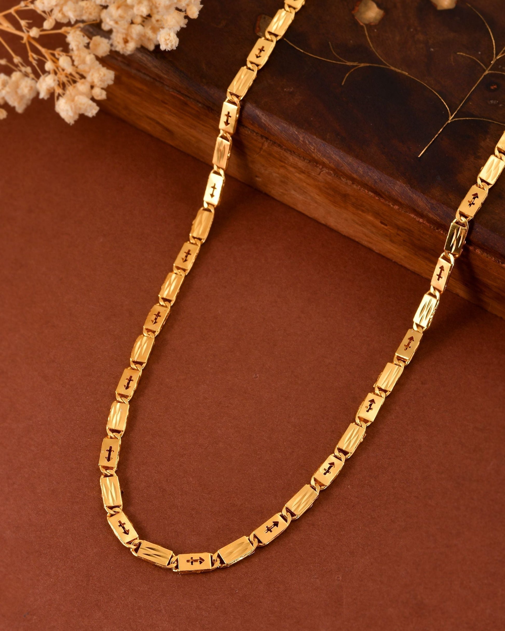 VOJ Gold Plated Arrow Design Biscuit Chain For Men  Grab2Buy VOJ Grab2Buy