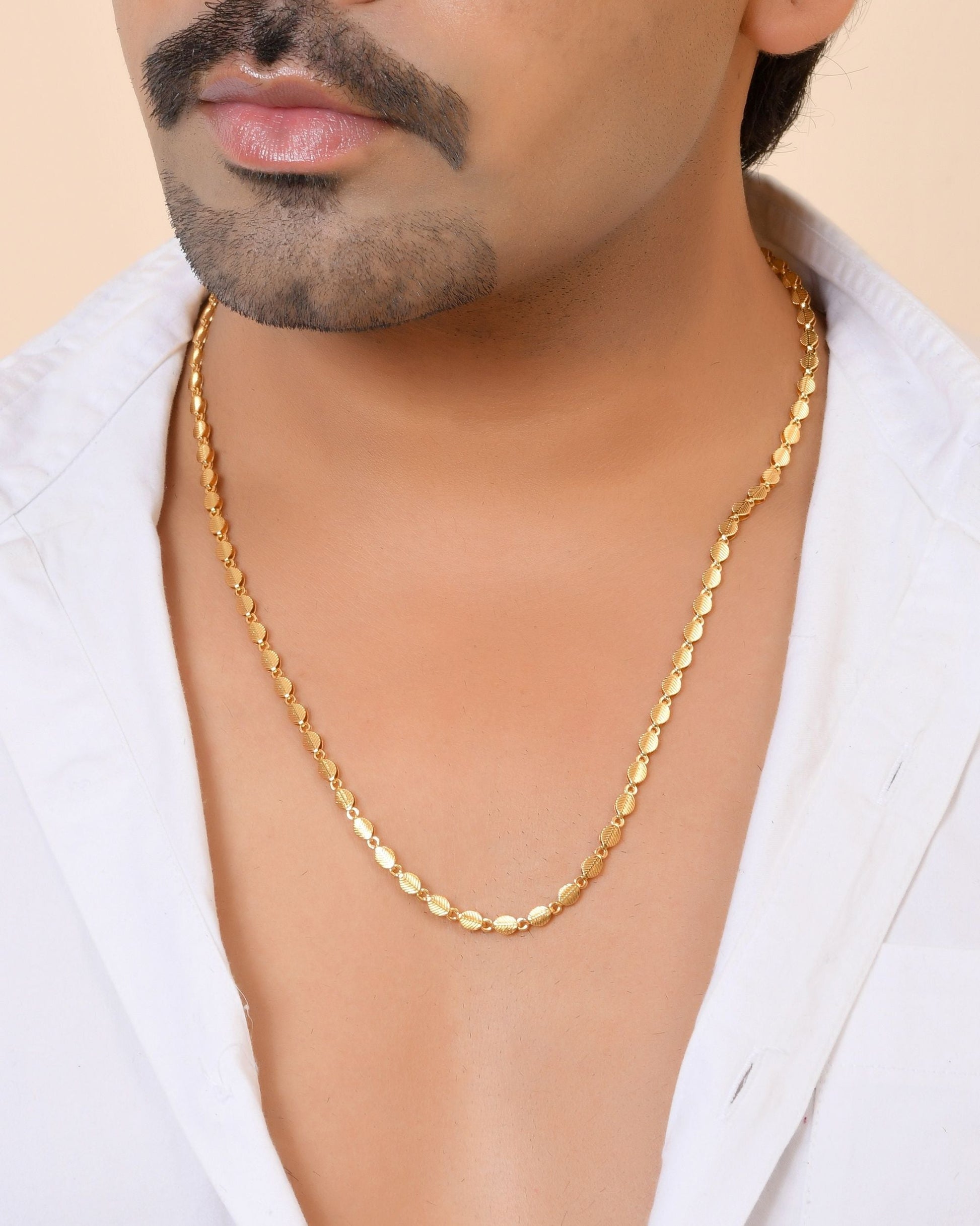 VOJ Gold Plated Oval Leaf Shaped Chain For Men  Grab2Buy VOJ Grab2Buy
