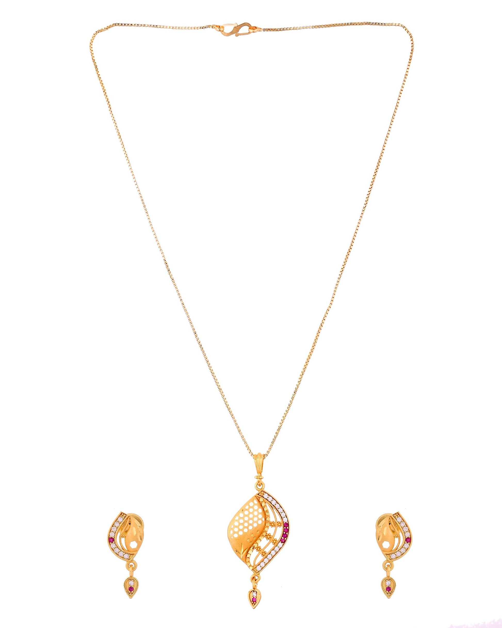 VOJ Gold Plated Simple Chain With Pendant And Earrings Set  Grab2Buy VOJ Grab2Buy