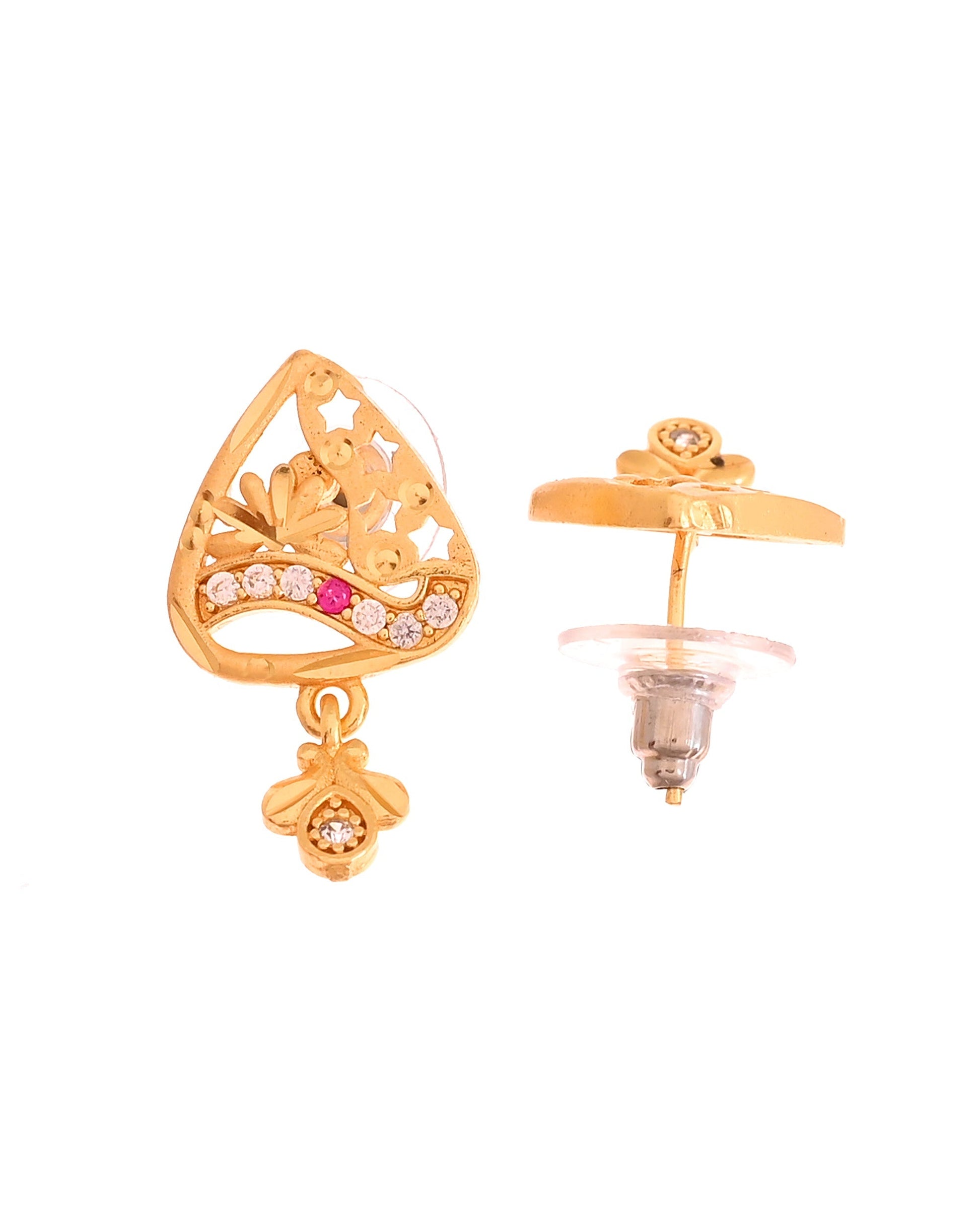VOJ Gold Plated Floral Design Triangular Pendant With Chain And Earrings Set  Grab2Buy VOJ Grab2Buy