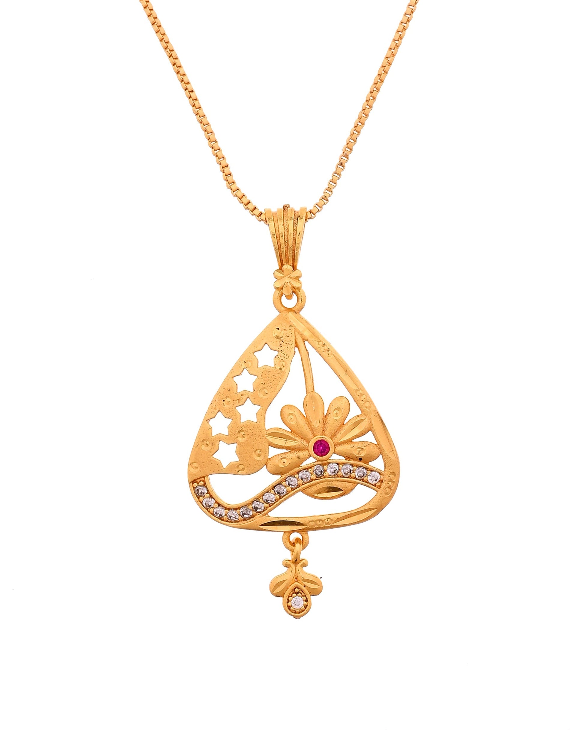 VOJ Gold Plated Floral Design Triangular Pendant With Chain And Earrings Set  Grab2Buy VOJ Grab2Buy