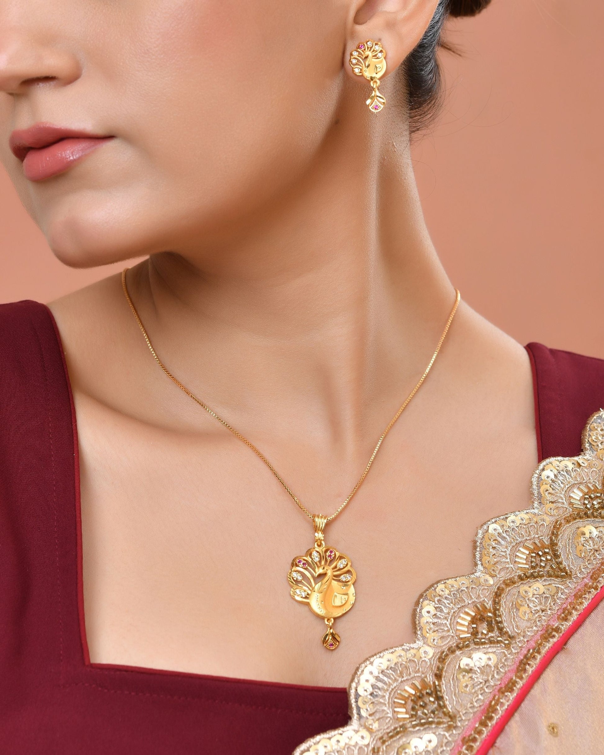 VOJ Gold Plated Peacock Shaped Chain Set  Grab2Buy VOJ Grab2Buy