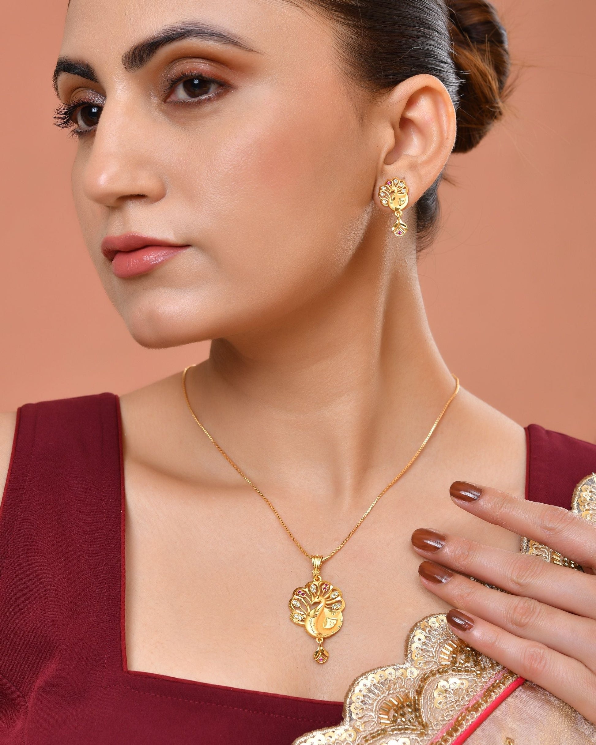 VOJ Gold Plated Peacock Shaped Chain Set  Grab2Buy VOJ Grab2Buy