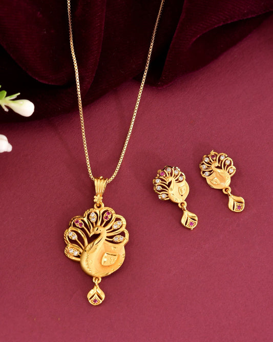 VOJ Gold Plated Peacock Shaped Chain Set  Grab2Buy VOJ Grab2Buy