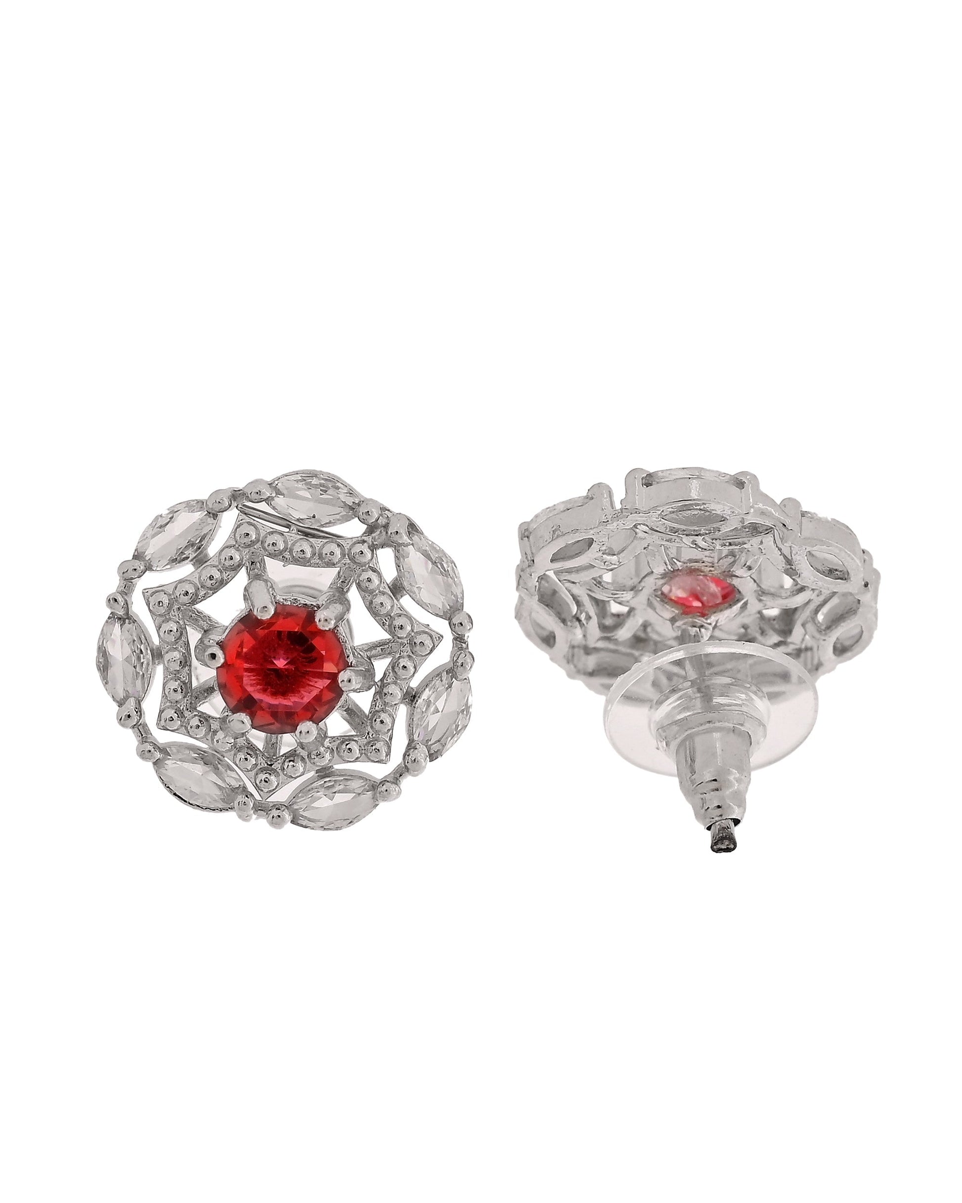 VOJ Silver Plated Ruby Red Circular Stone Studded Floral Ad Chain Set  Grab2Buy VOJ Grab2Buy