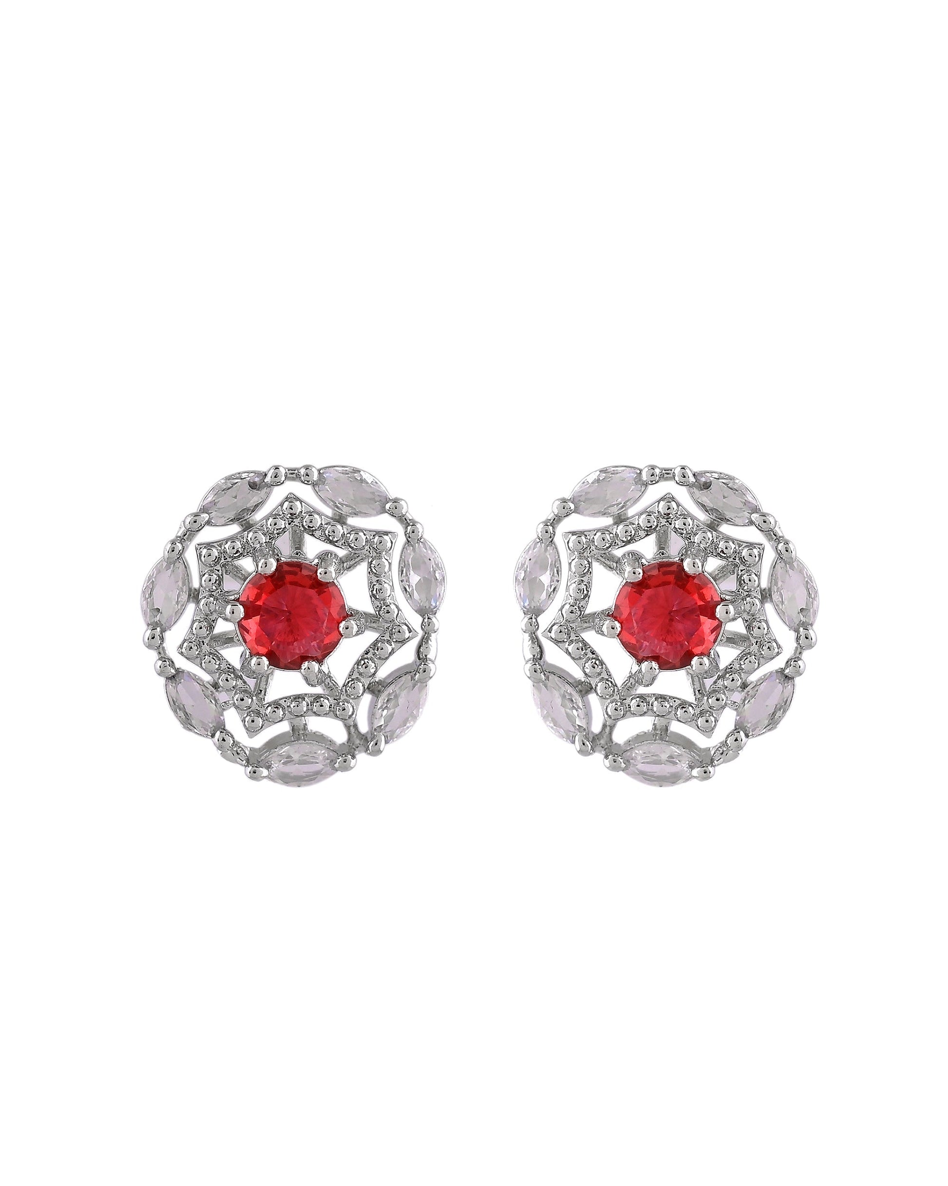 VOJ Silver Plated Ruby Red Circular Stone Studded Floral Ad Chain Set  Grab2Buy VOJ Grab2Buy