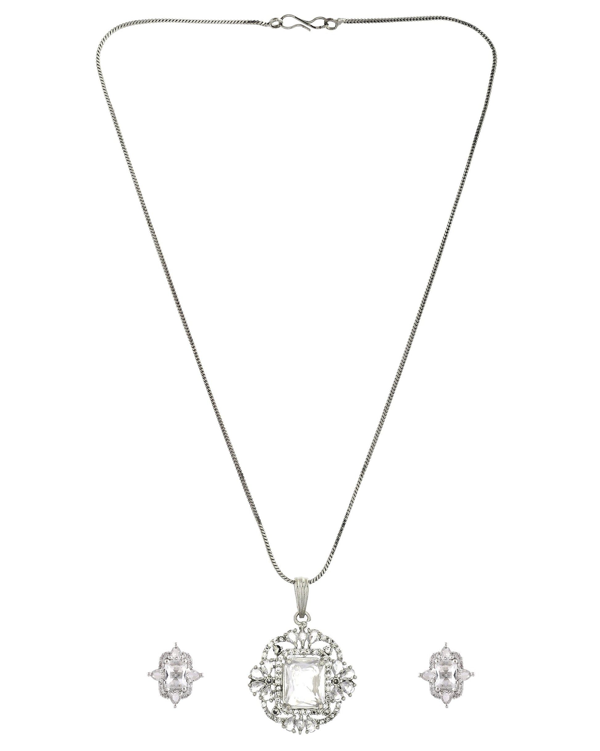 VOJ Silver Plated Rectangular Stone Studded Ad Chain Set  Grab2Buy VOJ Grab2Buy