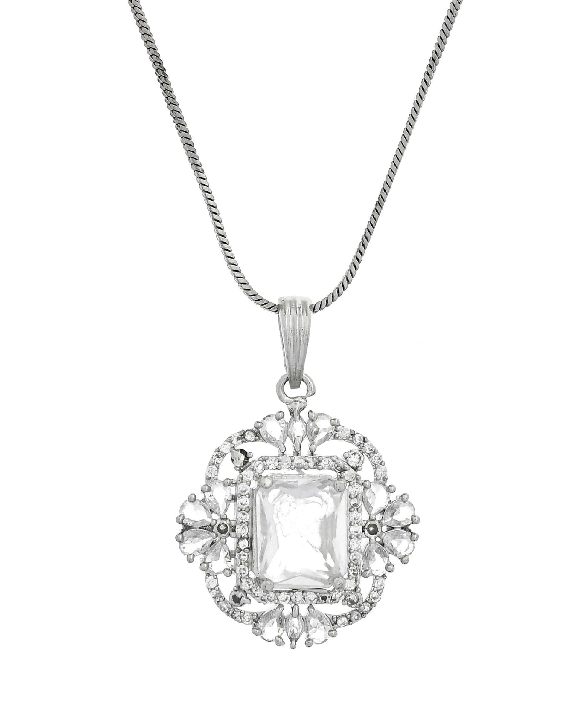 VOJ Silver Plated Rectangular Stone Studded Ad Chain Set  Grab2Buy VOJ Grab2Buy