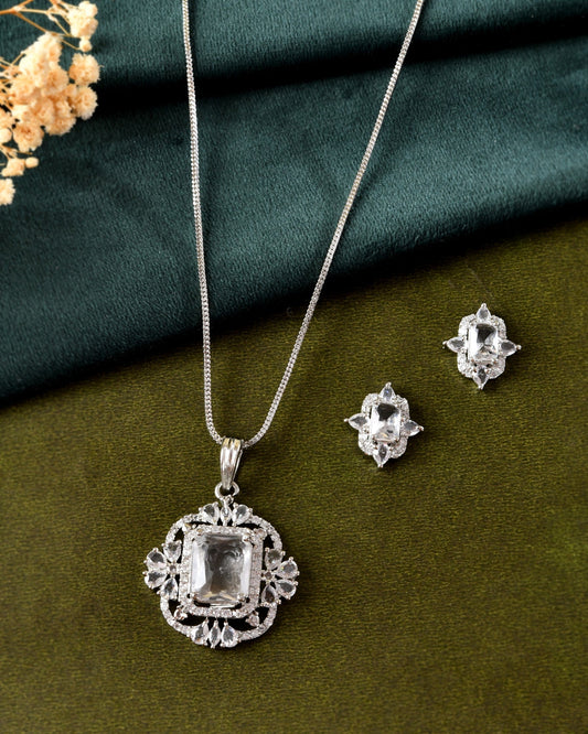 VOJ Silver Plated Rectangular Stone Studded Ad Chain Set  Grab2Buy VOJ Grab2Buy