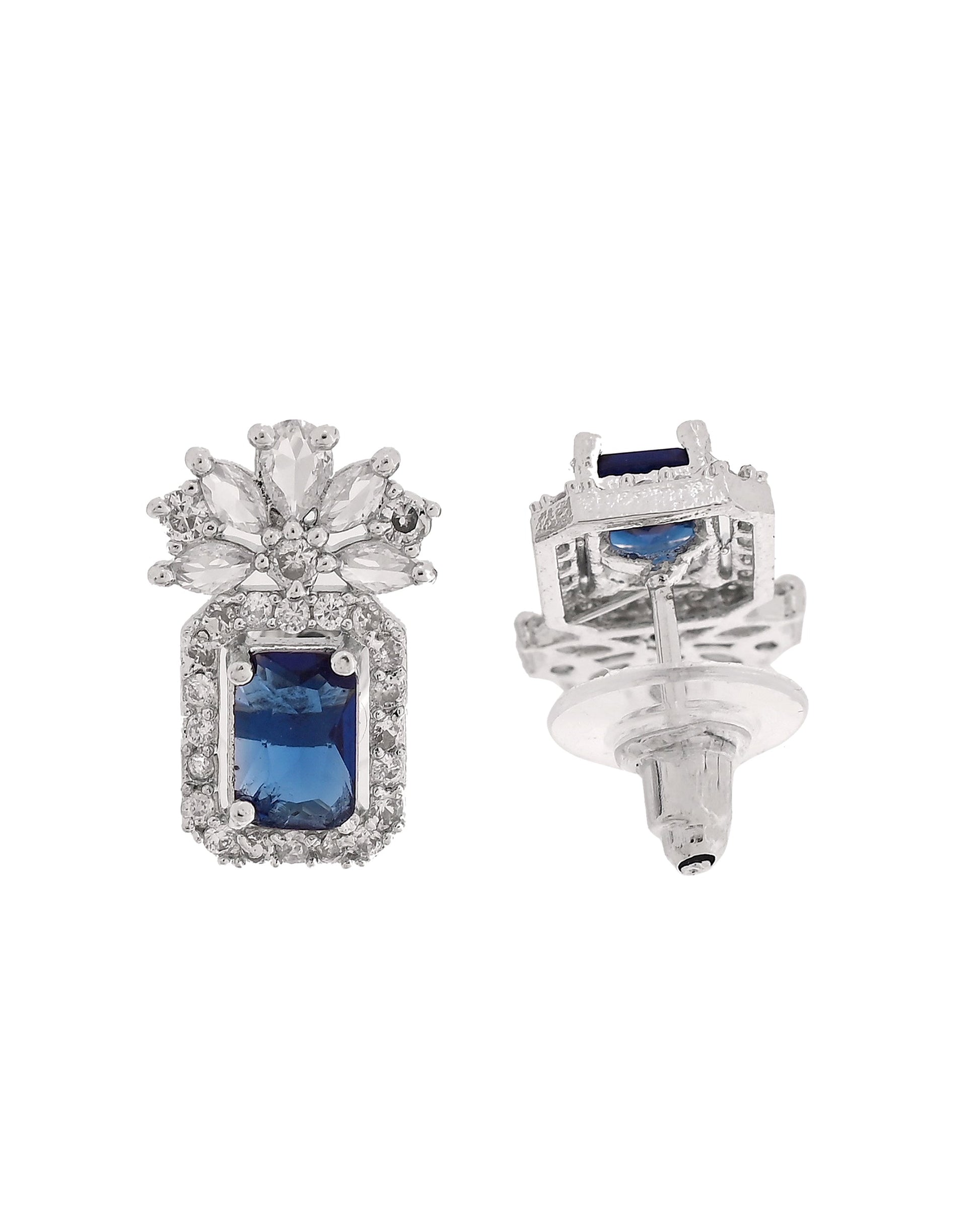 VOJ Silver Plated Blue Rectangular Stone Studded Ad Chain Set  Grab2Buy VOJ Grab2Buy
