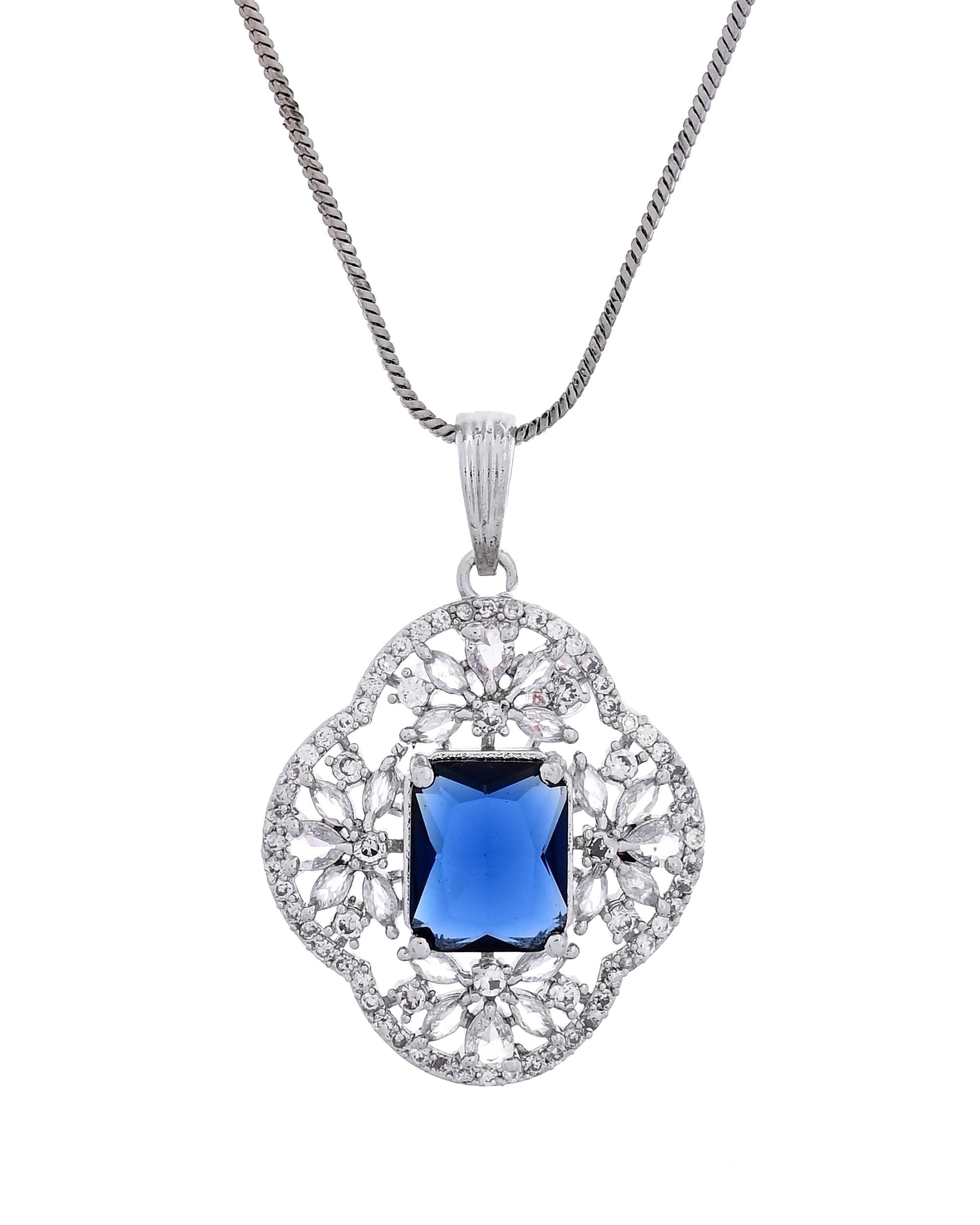 VOJ Silver Plated Blue Rectangular Stone Studded Ad Chain Set  Grab2Buy VOJ Grab2Buy