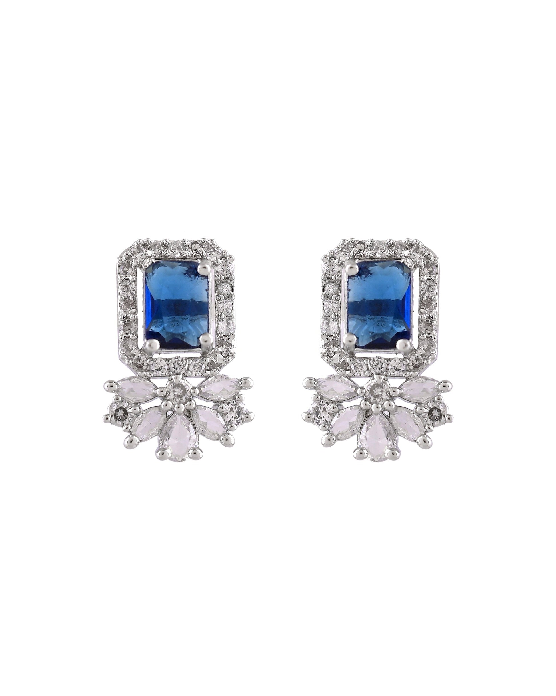 VOJ Silver Plated Blue Rectangular Stone Studded Ad Chain Set  Grab2Buy VOJ Grab2Buy