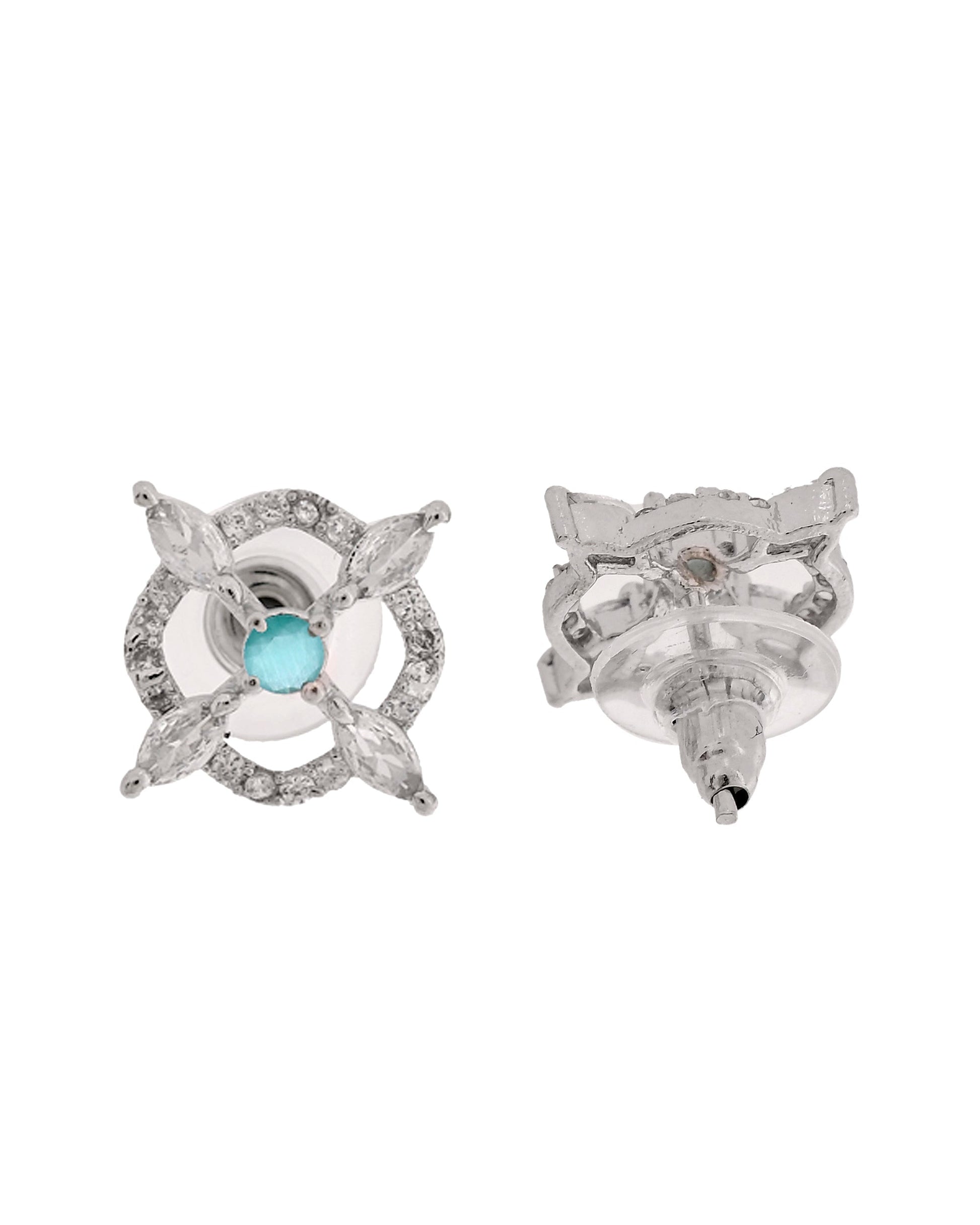 VOJ Silver Plated Sea Green Circulare Stone Studded Sun Shaped Ad Pendant With Chain Set  Grab2Buy VOJ Grab2Buy