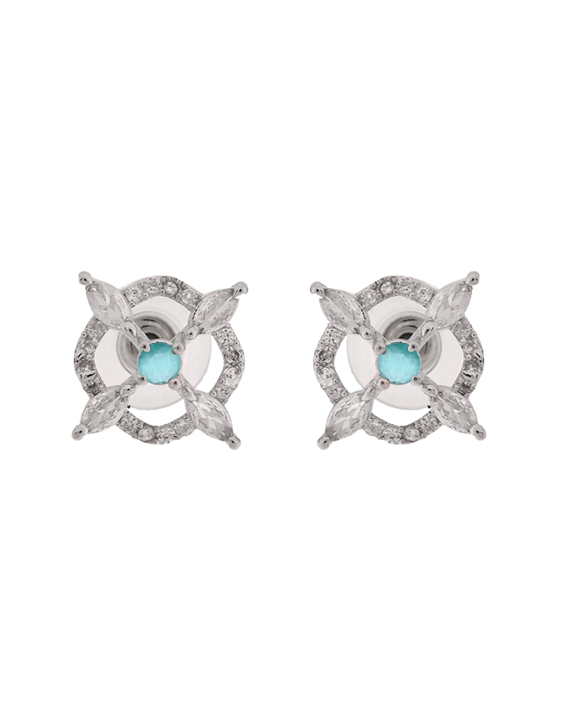 VOJ Silver Plated Sea Green Circulare Stone Studded Sun Shaped Ad Pendant With Chain Set  Grab2Buy VOJ Grab2Buy