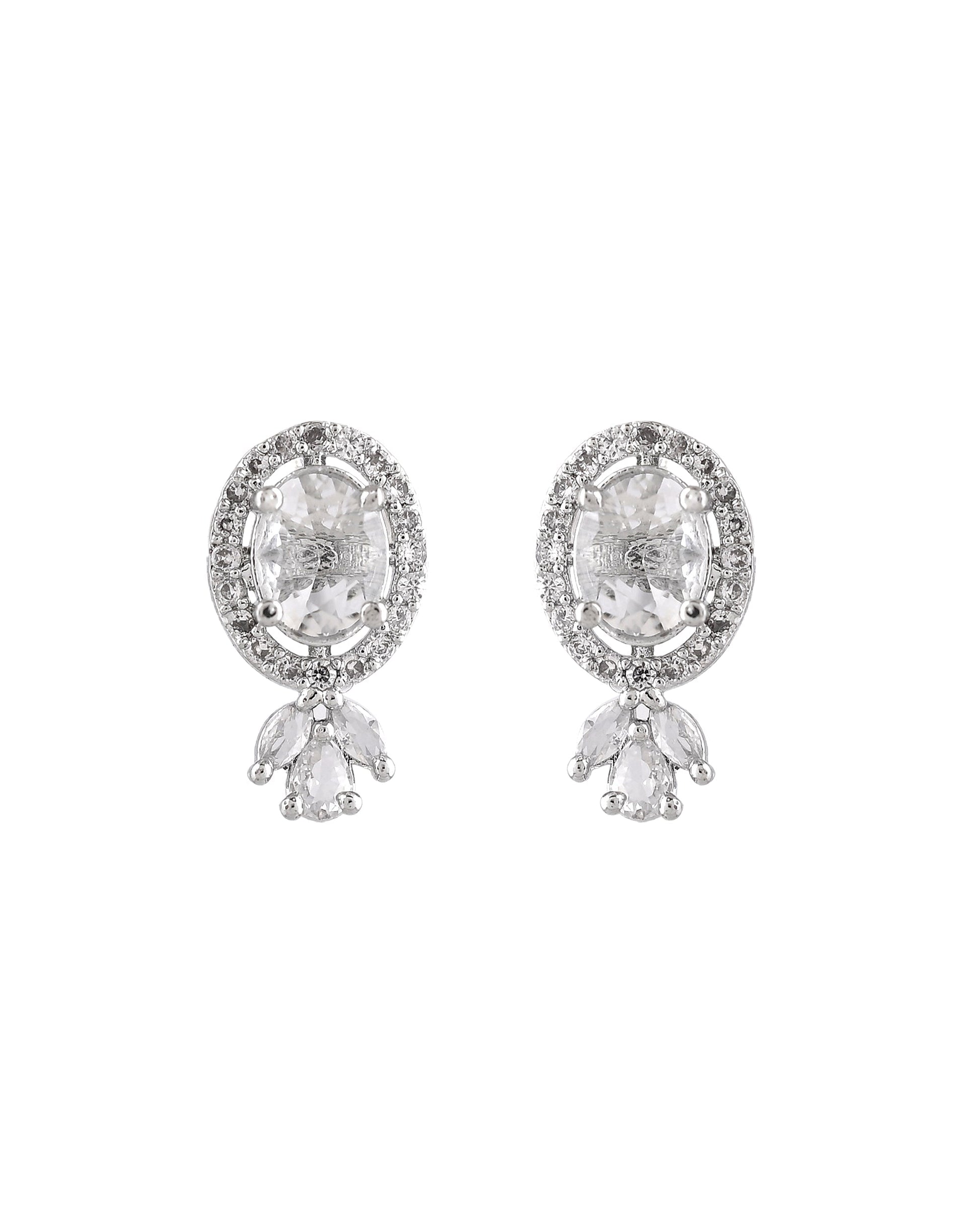 VOJ Silver Plated Oval Shaped Ad Stone Studded Chain Set  Grab2Buy VOJ Grab2Buy
