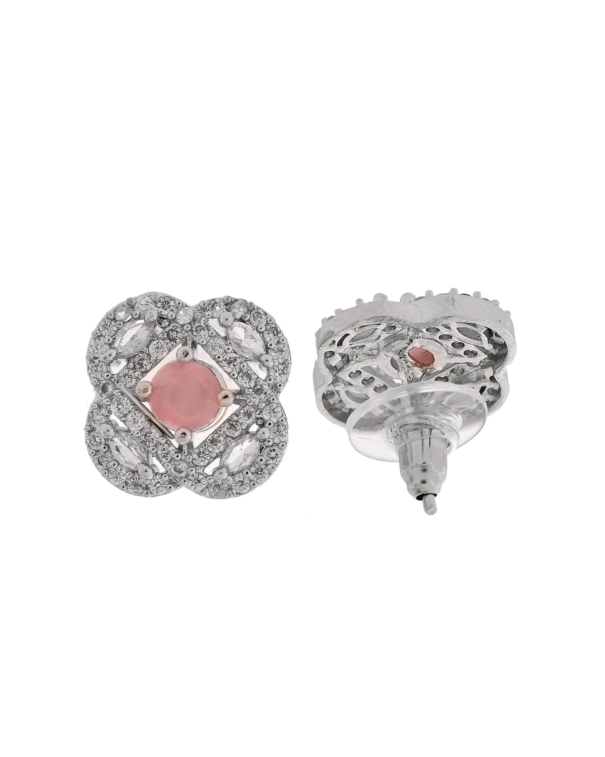 VOJ Silver Plated Floral Shaped Baby Pink Circular Ad Chain Set  Grab2Buy VOJ Grab2Buy