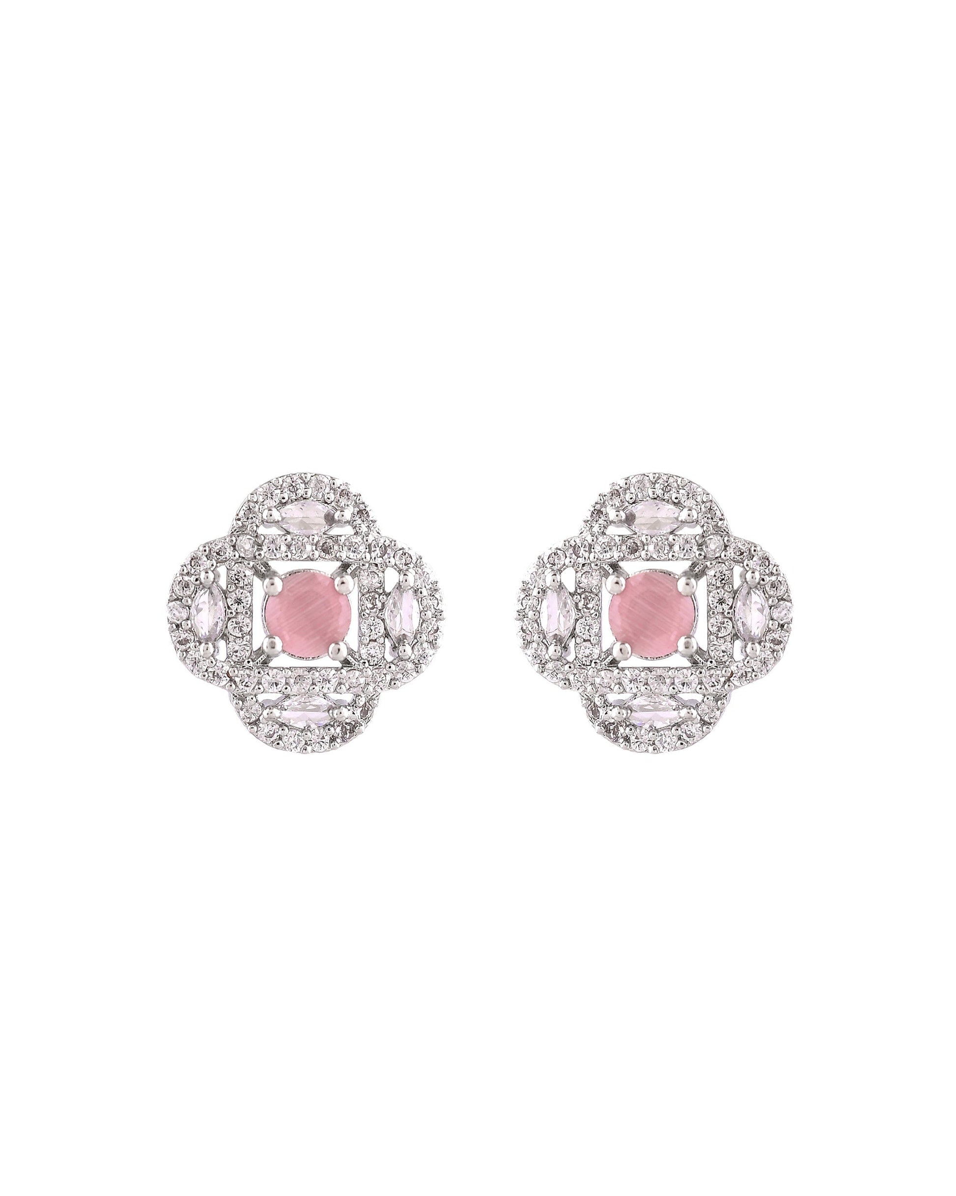 VOJ Silver Plated Floral Shaped Baby Pink Circular Ad Chain Set  Grab2Buy VOJ Grab2Buy
