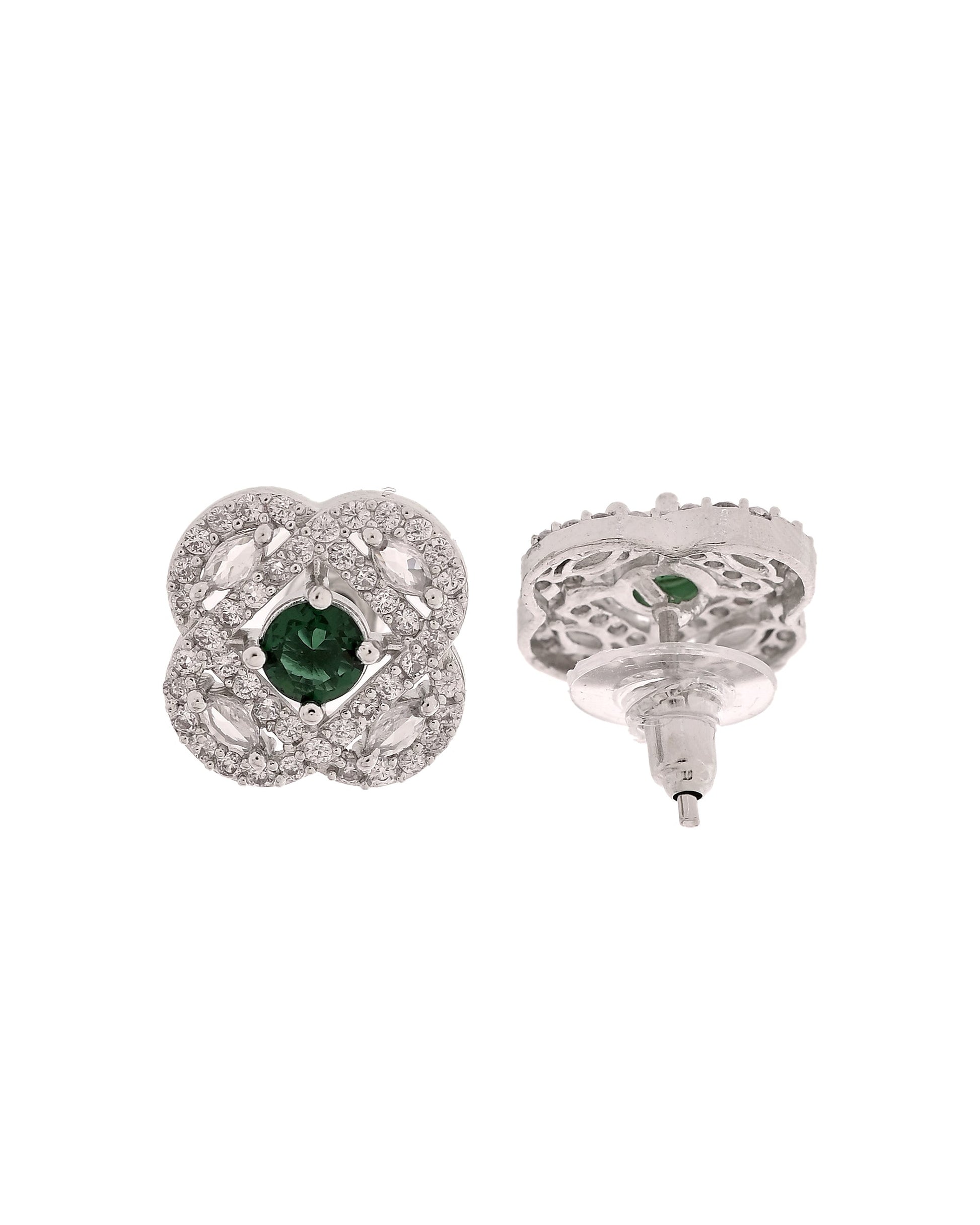 VOJ Silver Plated Floral Shaped Green Circular Ad Chain Set  Grab2Buy VOJ Grab2Buy