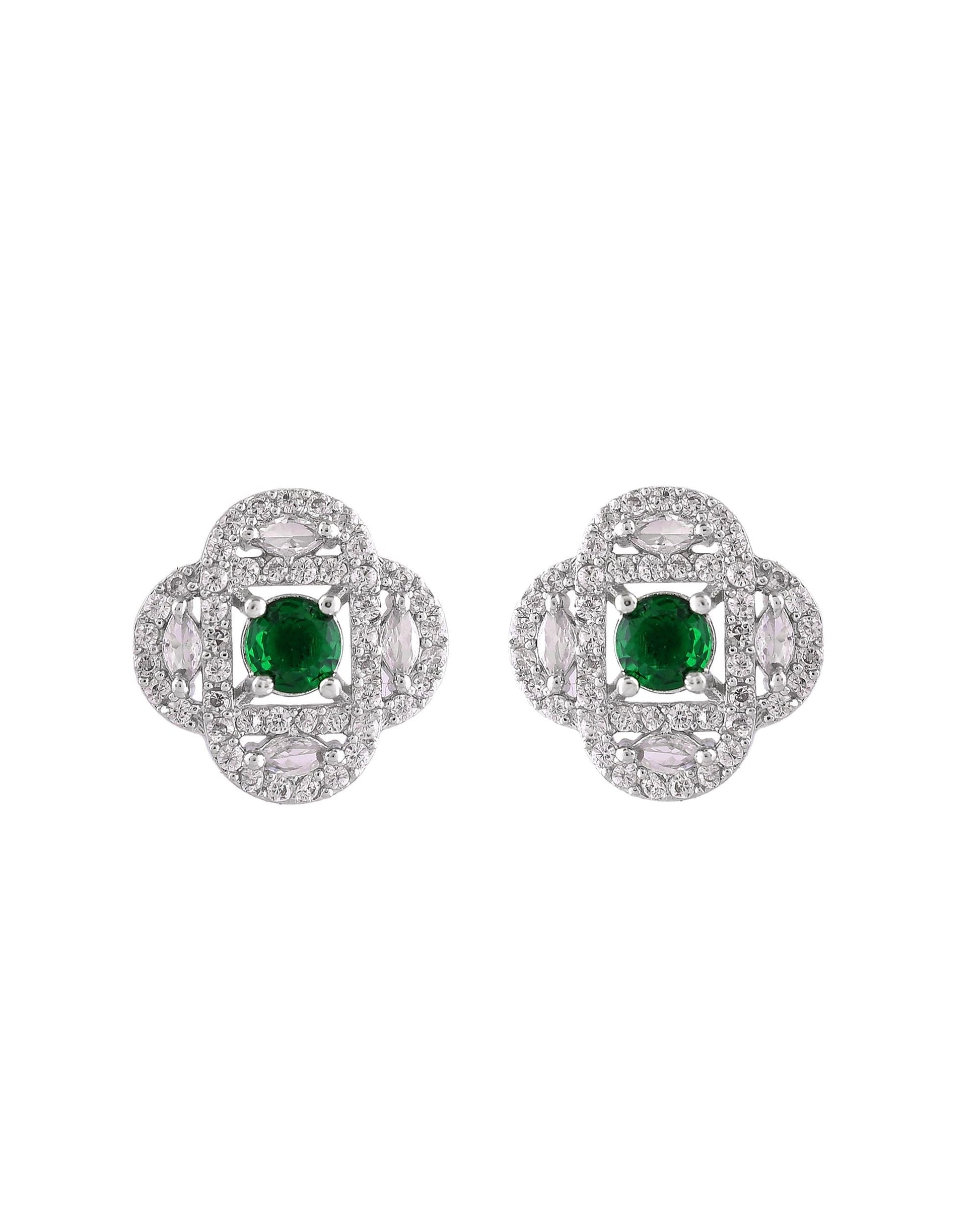 VOJ Silver Plated Floral Shaped Green Circular Ad Chain Set  Grab2Buy VOJ Grab2Buy