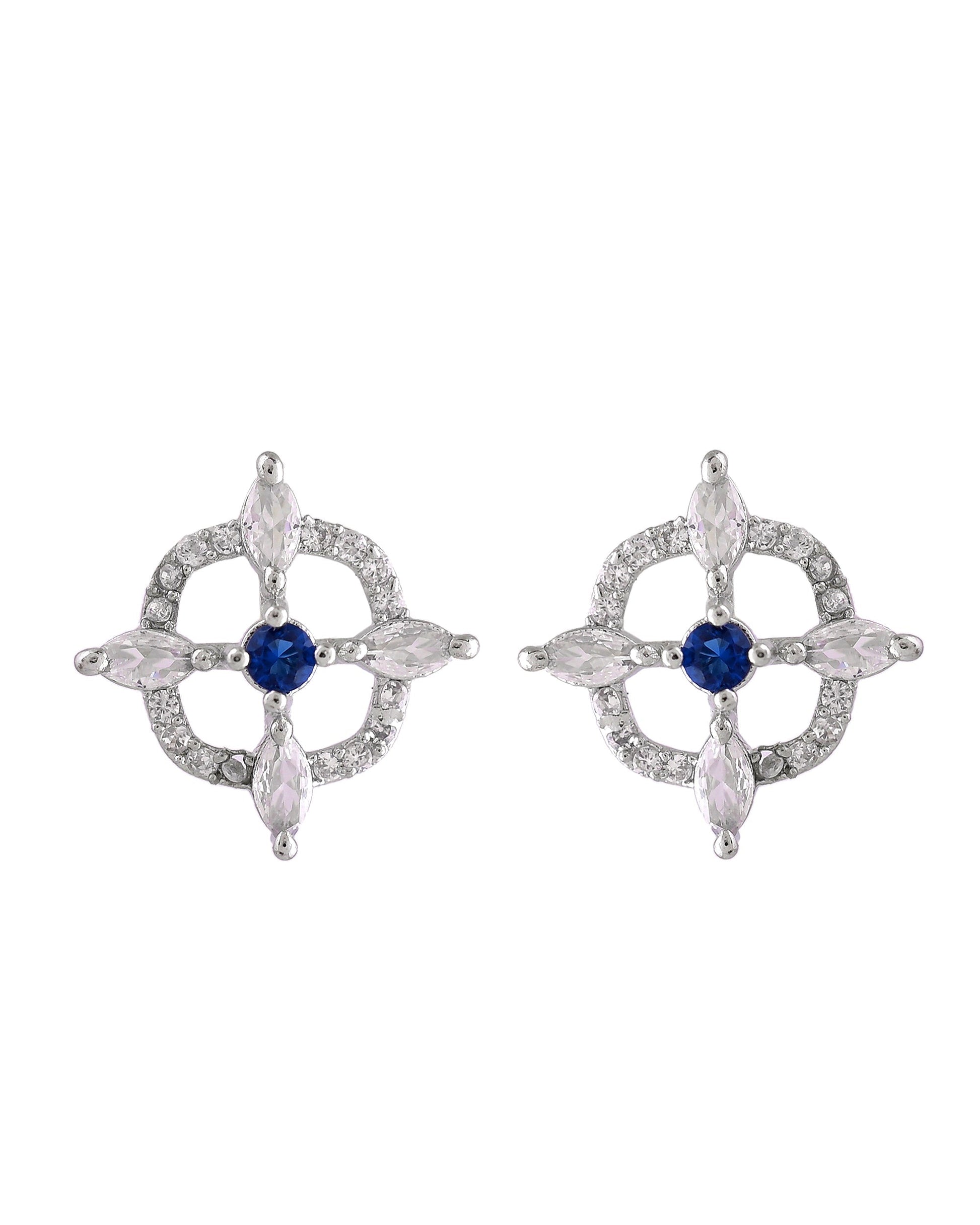 VOJ Silver Plated Blue Circular Stone Studded Sun Shaped Ad Pendant With Chain Set  Grab2Buy VOJ Grab2Buy
