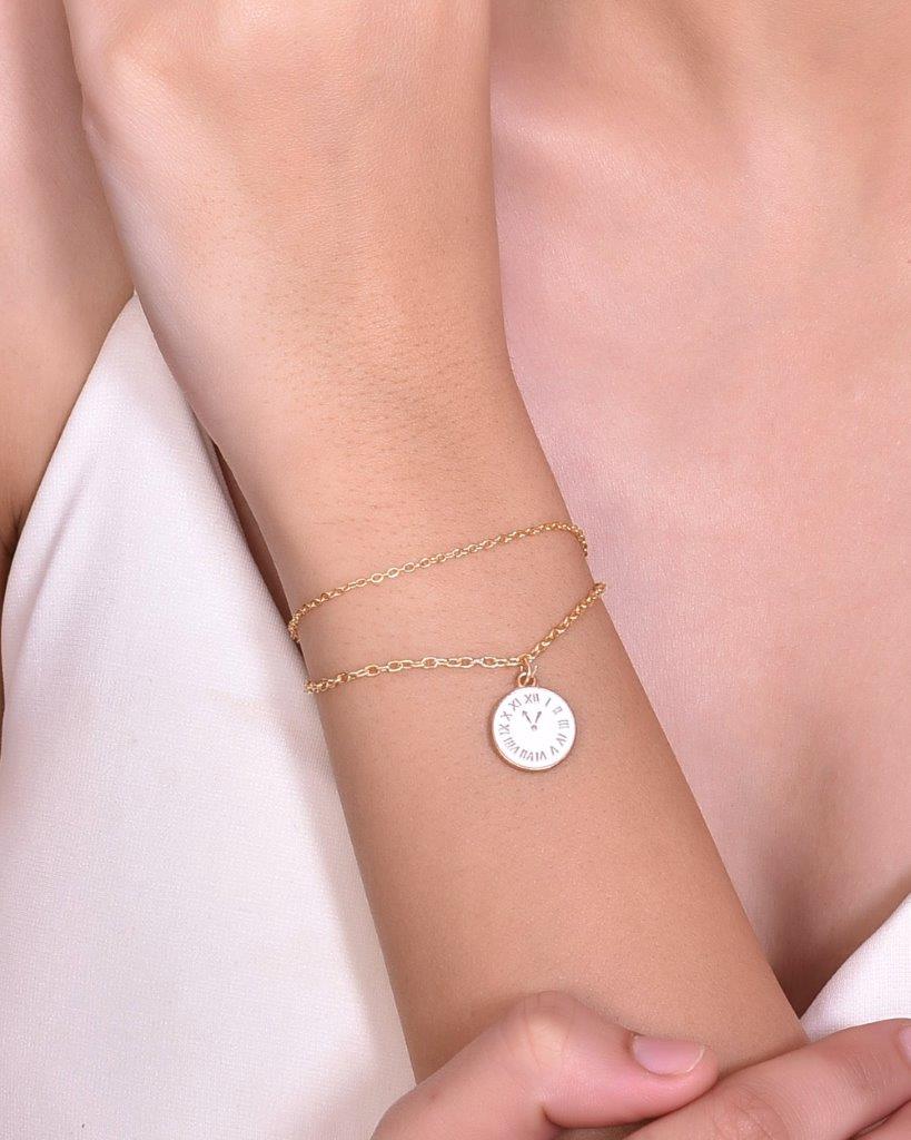 VOJ Gold-Polished White Clock Charm Bracelet | Grab2Buy