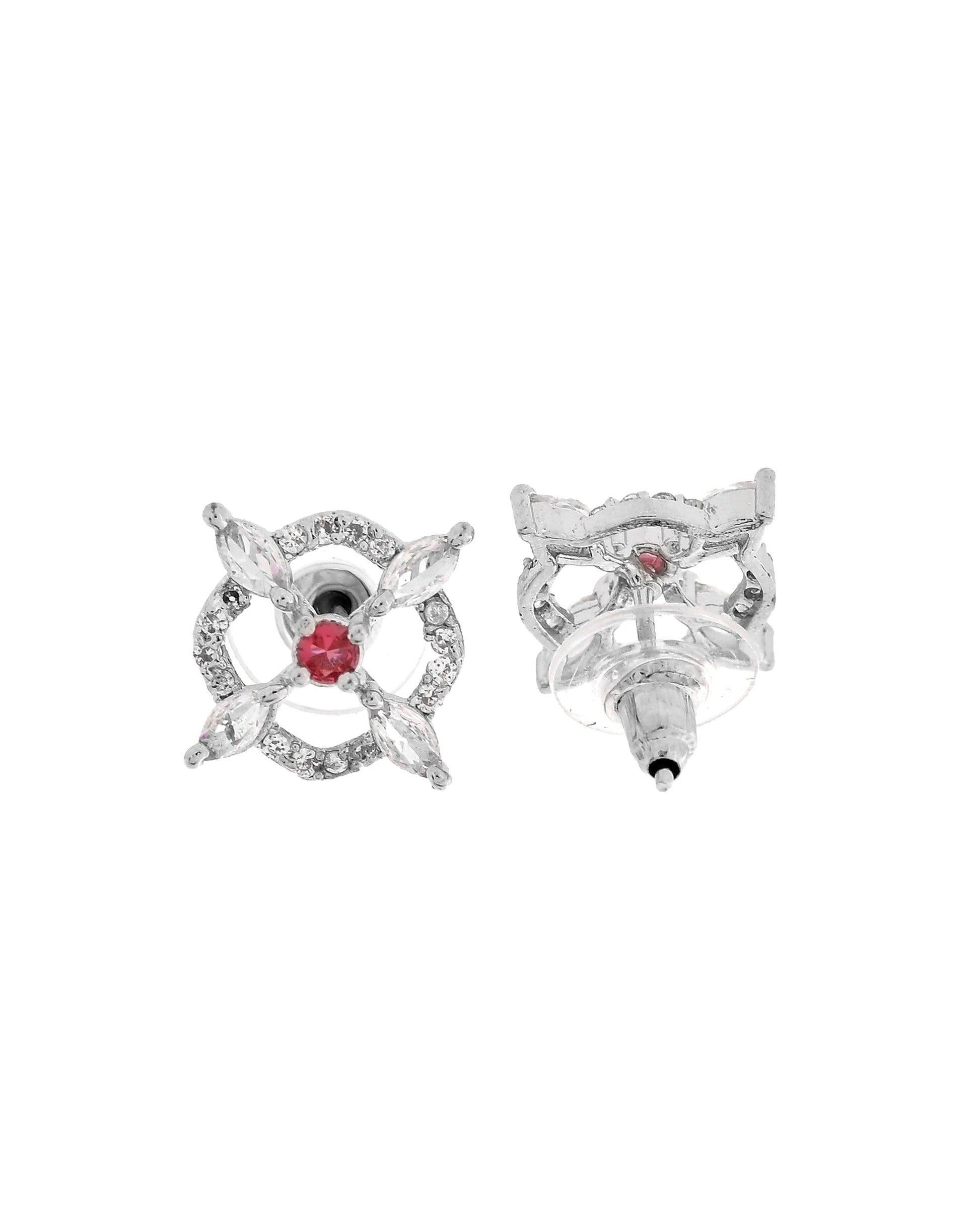 VOJ Silver Plated Ruby Red Circular Stone Studded Sun Shaped Ad Pendant With Chain Set  Grab2Buy VOJ Grab2Buy