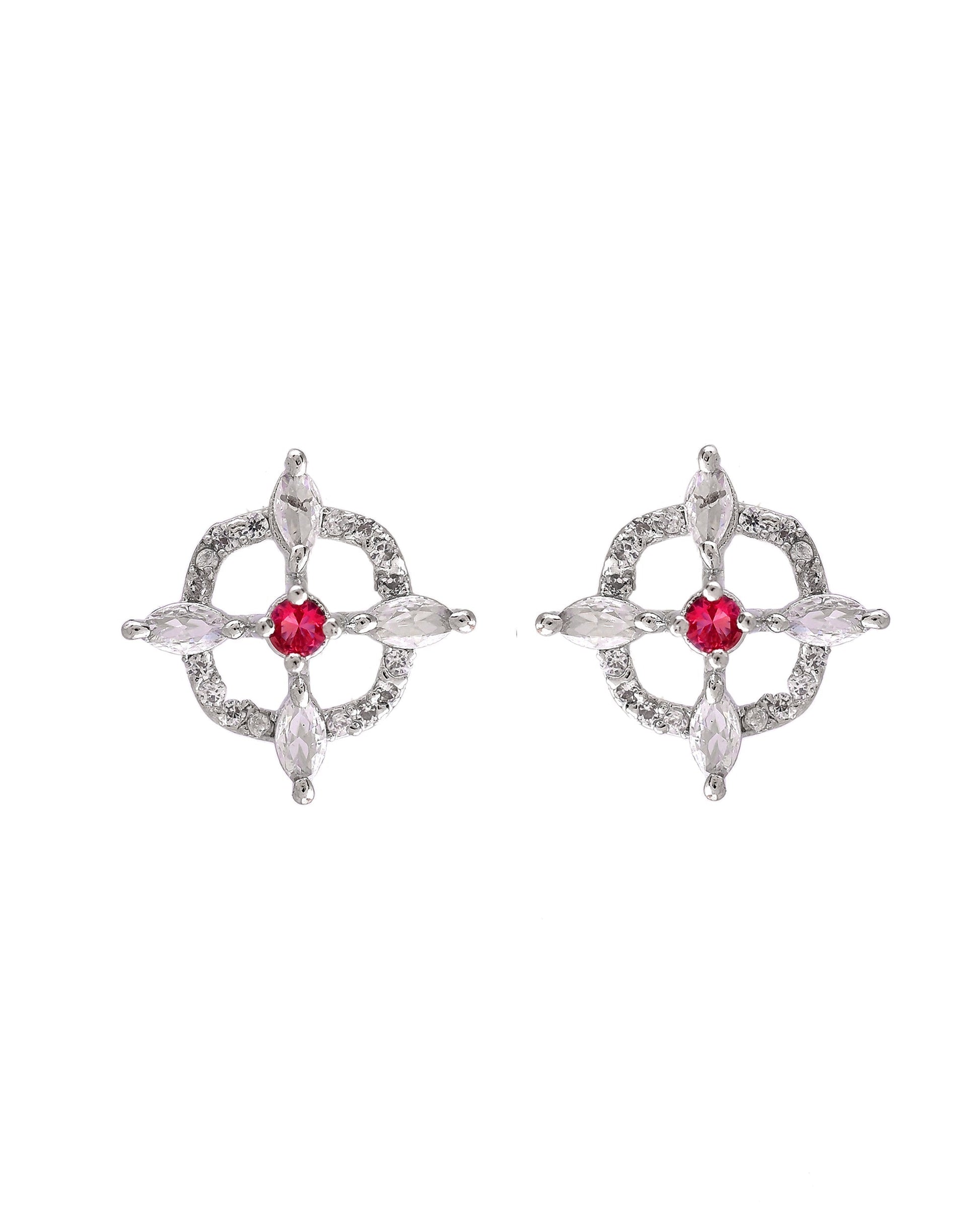VOJ Silver Plated Ruby Red Circular Stone Studded Sun Shaped Ad Pendant With Chain Set  Grab2Buy VOJ Grab2Buy
