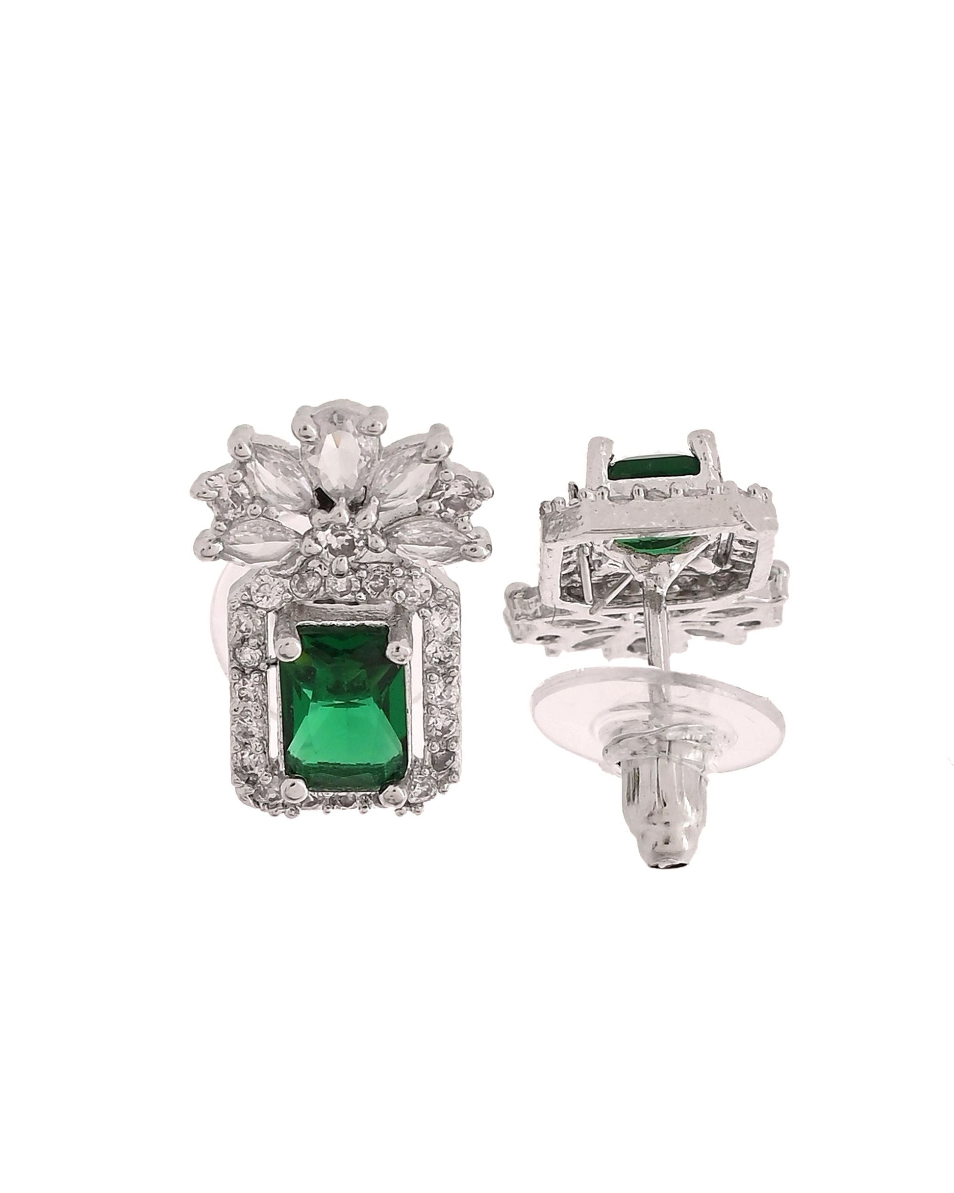 VOJ Silver Plated Green Rectangular Shaped Ad Chain Set  Grab2Buy VOJ Grab2Buy
