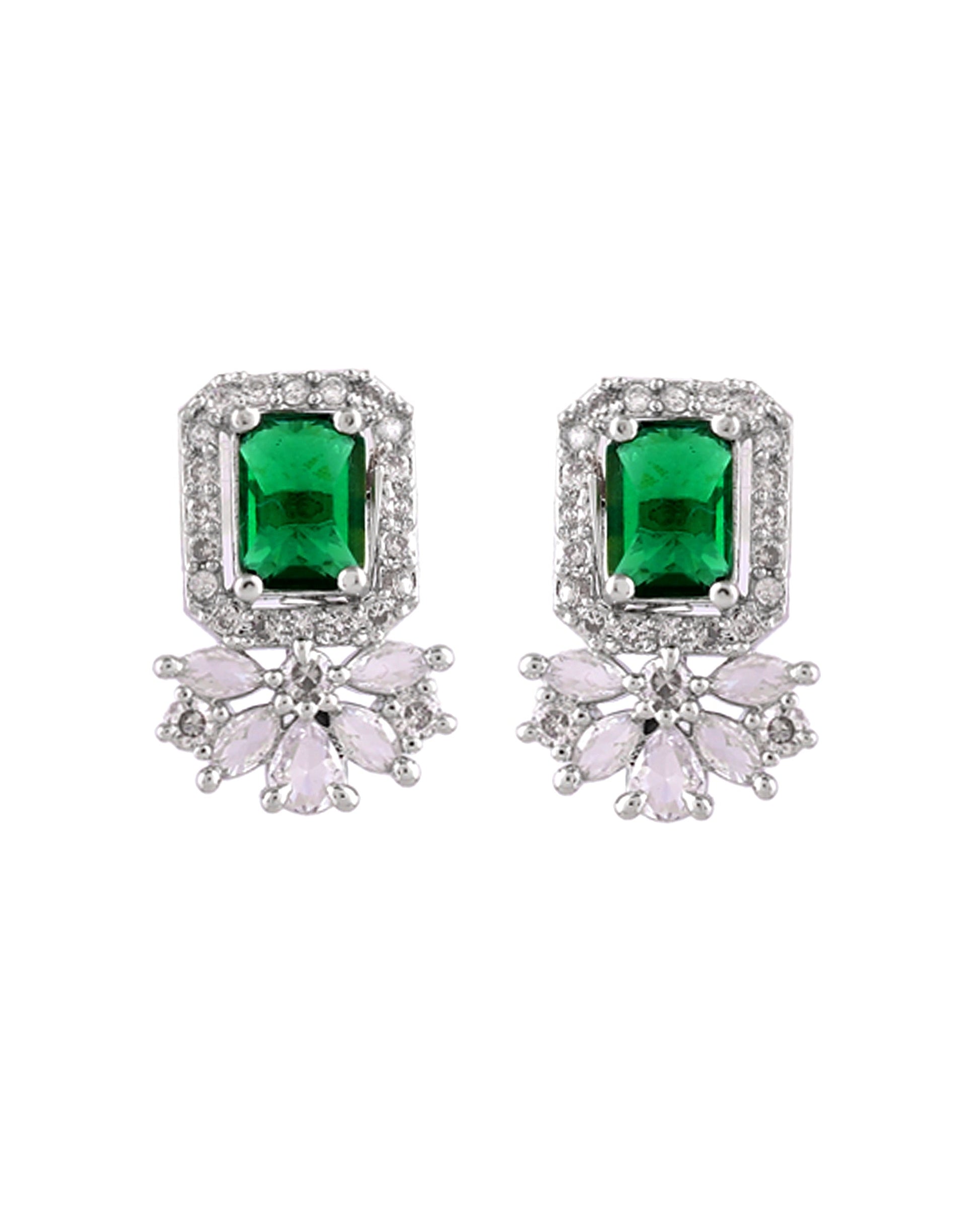 VOJ Silver Plated Green Rectangular Shaped Ad Chain Set  Grab2Buy VOJ Grab2Buy
