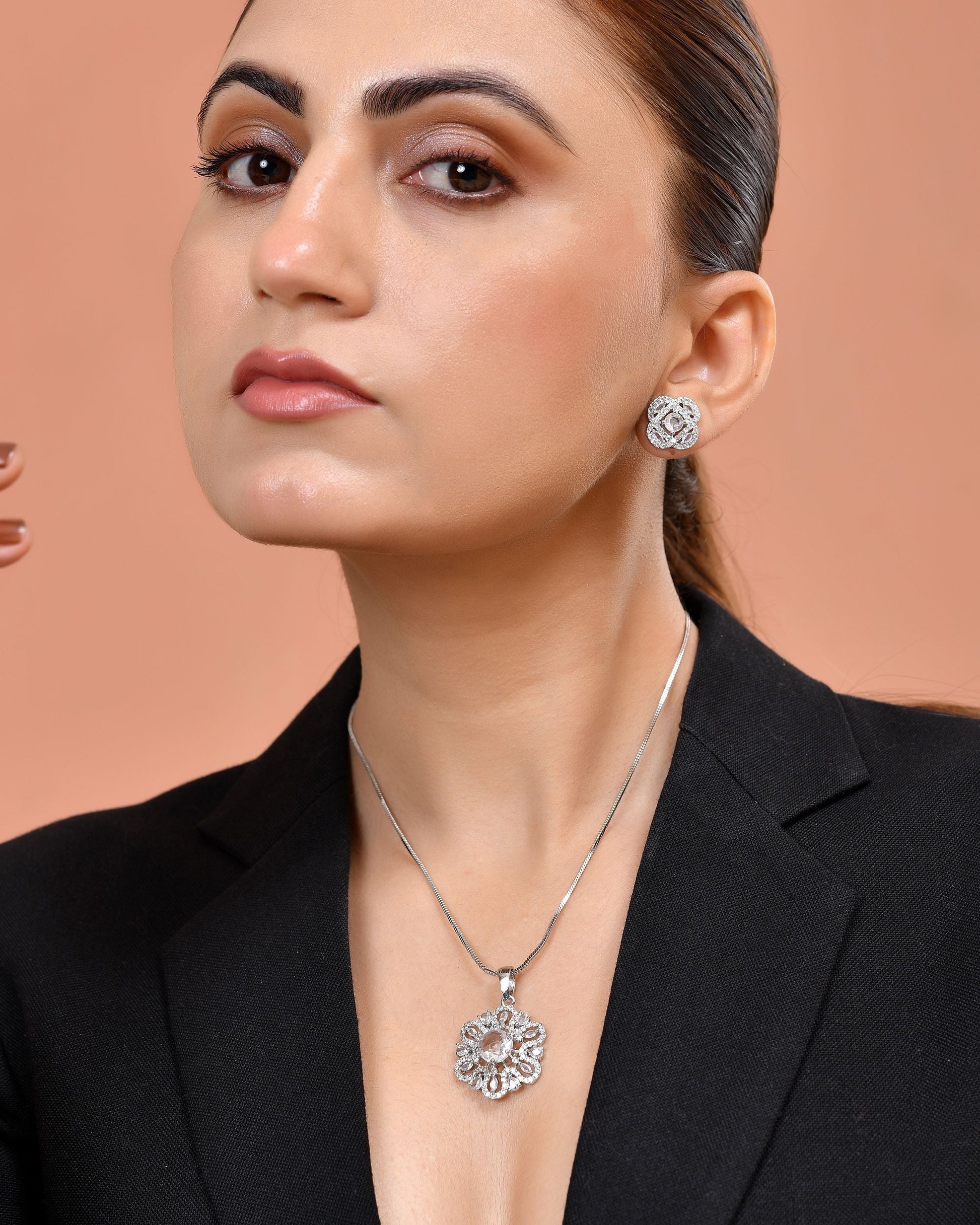 VOJ Silver Plated Circular Shaped Floral Ad Chain Set  Grab2Buy VOJ Grab2Buy