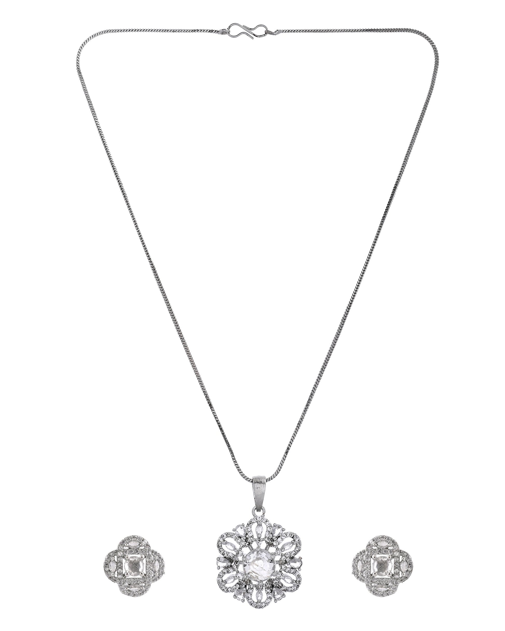 VOJ Silver Plated Circular Shaped Floral Ad Chain Set  Grab2Buy VOJ Grab2Buy
