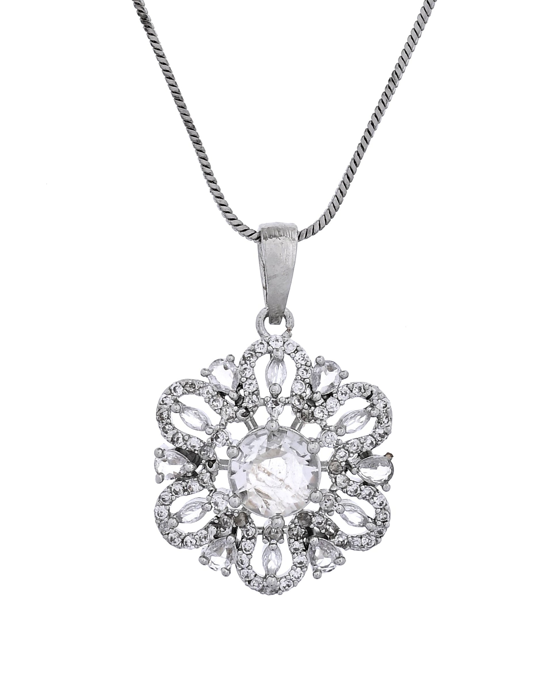 VOJ Silver Plated Circular Shaped Floral Ad Chain Set  Grab2Buy VOJ Grab2Buy