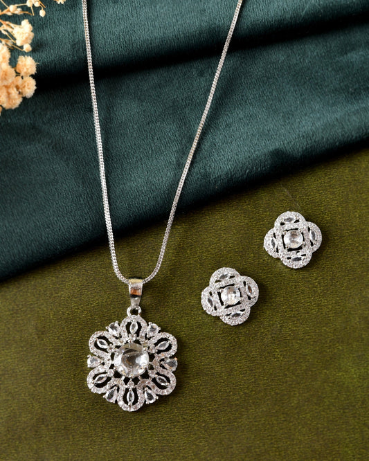 VOJ Silver Plated Circular Shaped Floral Ad Chain Set  Grab2Buy VOJ Grab2Buy