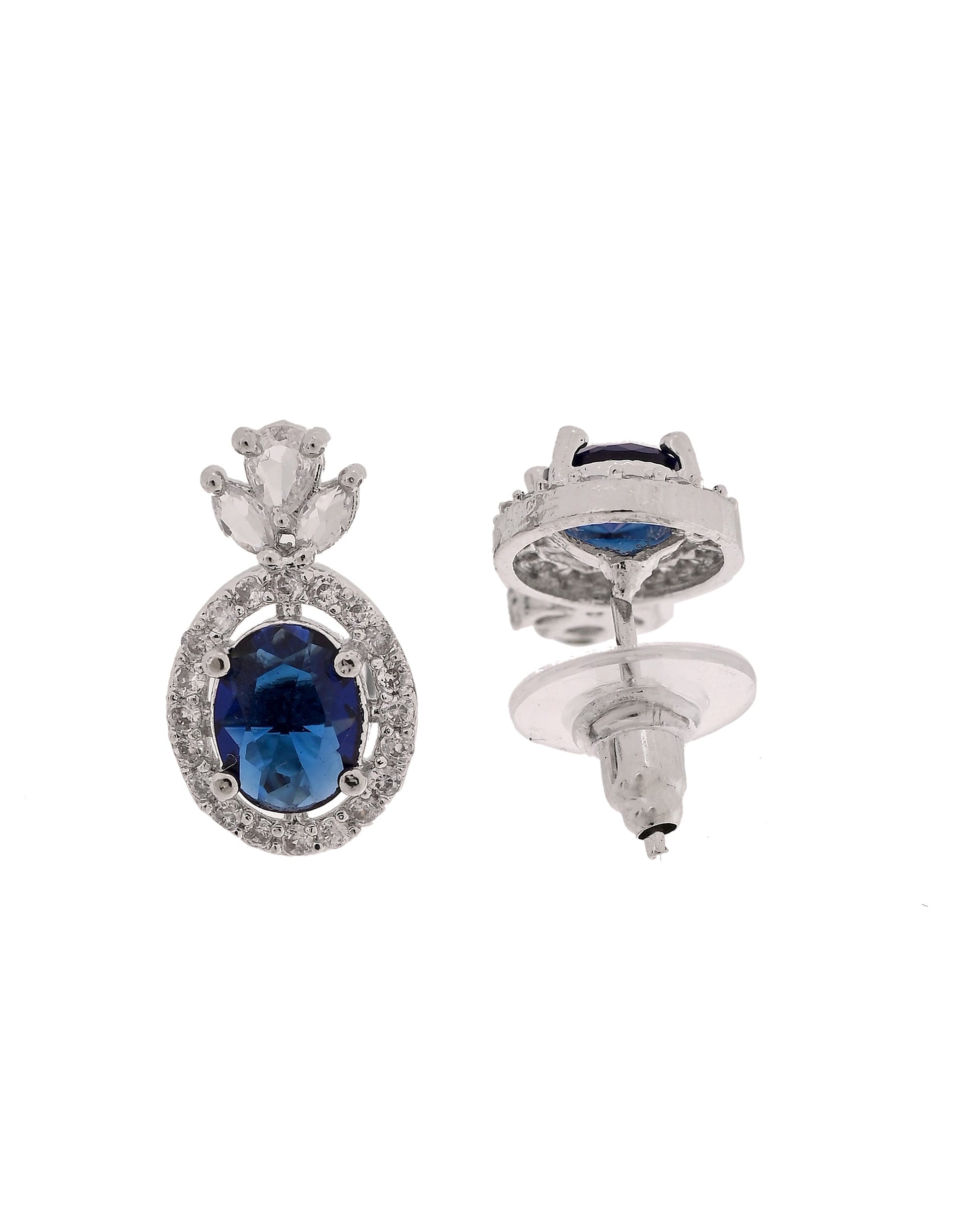 VOJ Silver Plated Oval Shaped Blue Stone Studded Ad Chain Set  Grab2Buy VOJ Grab2Buy