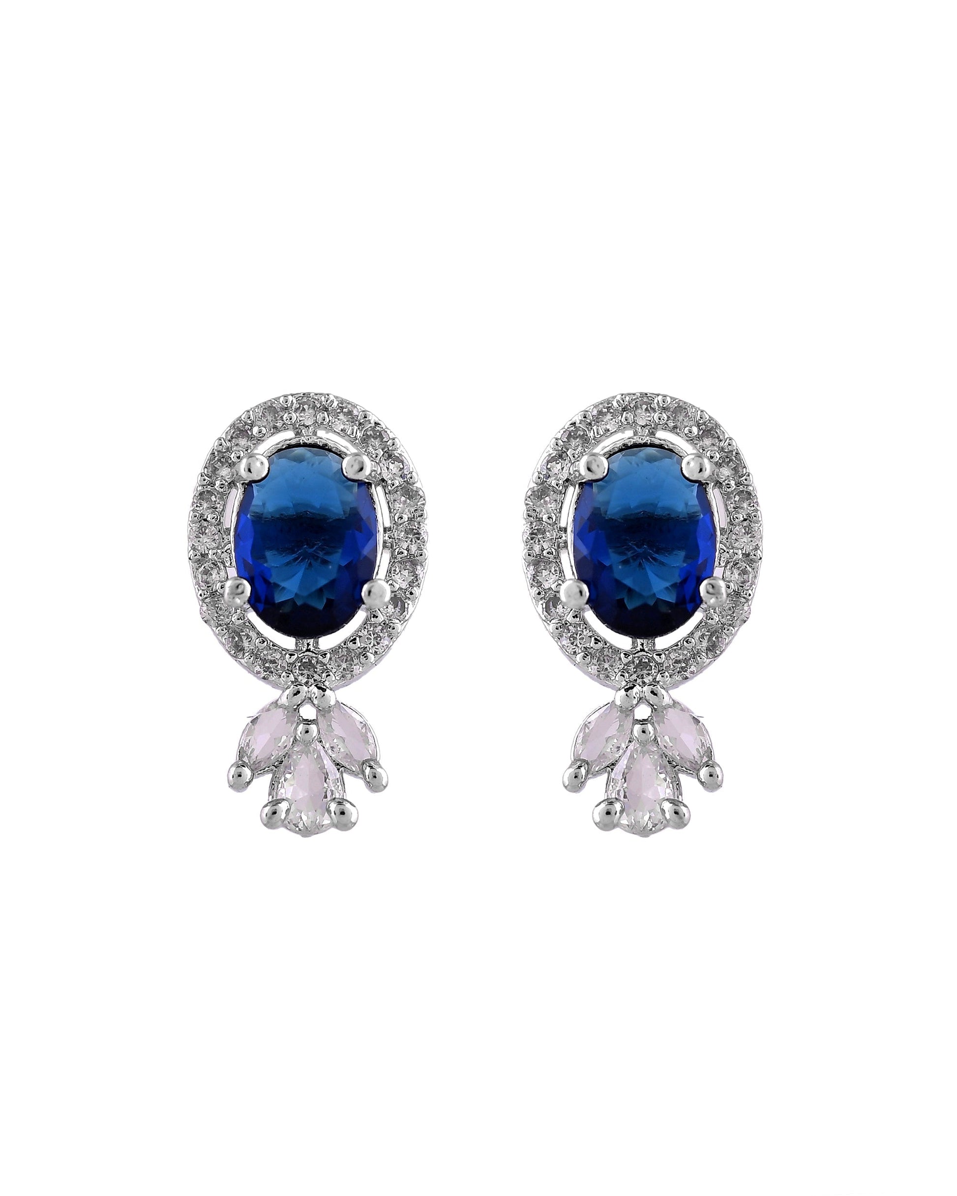 VOJ Silver Plated Oval Shaped Blue Stone Studded Ad Chain Set  Grab2Buy VOJ Grab2Buy