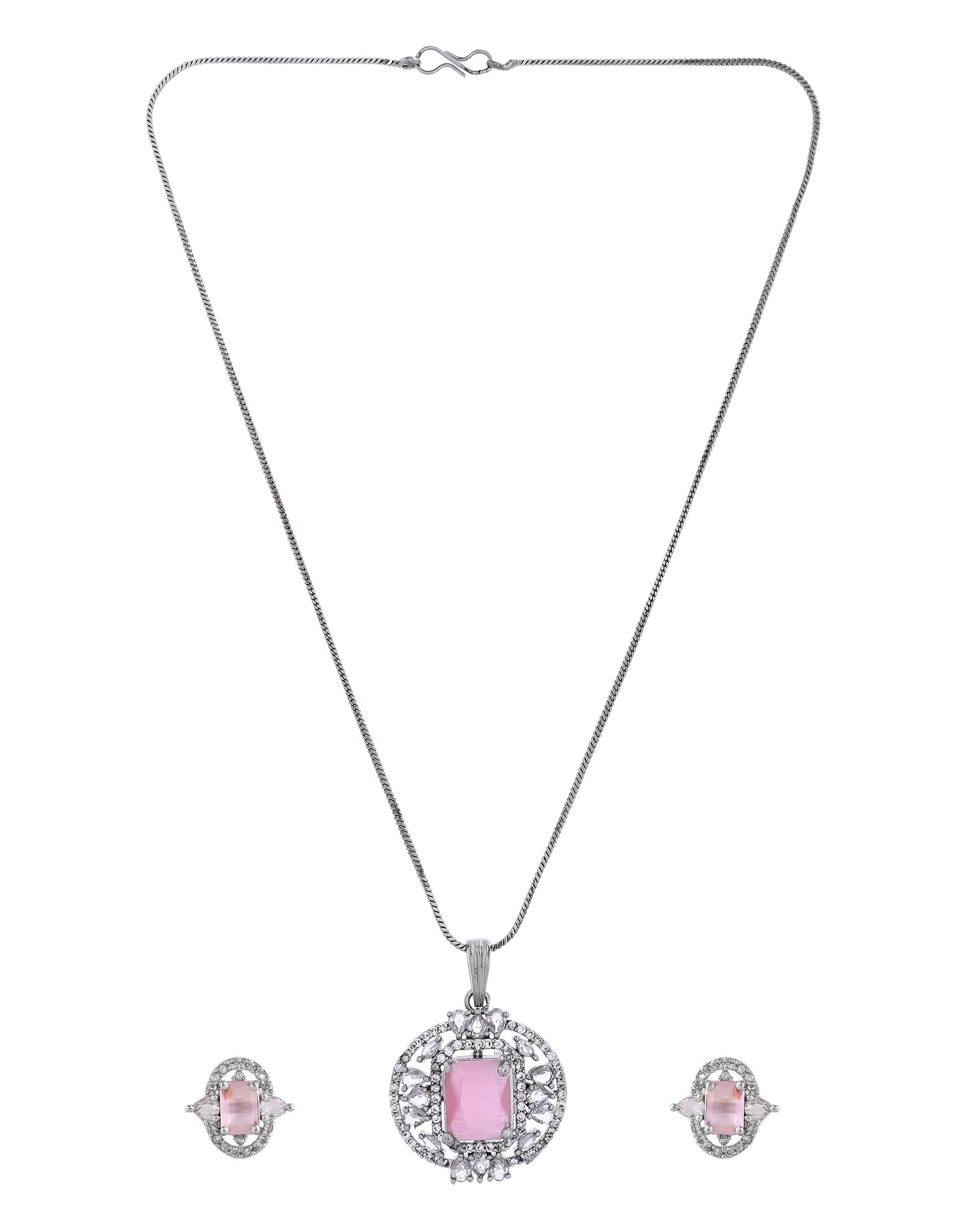 VOJ Silver Plated Baby Pink Rectangular Shaped Ad Chain Set  Grab2Buy VOJ Grab2Buy