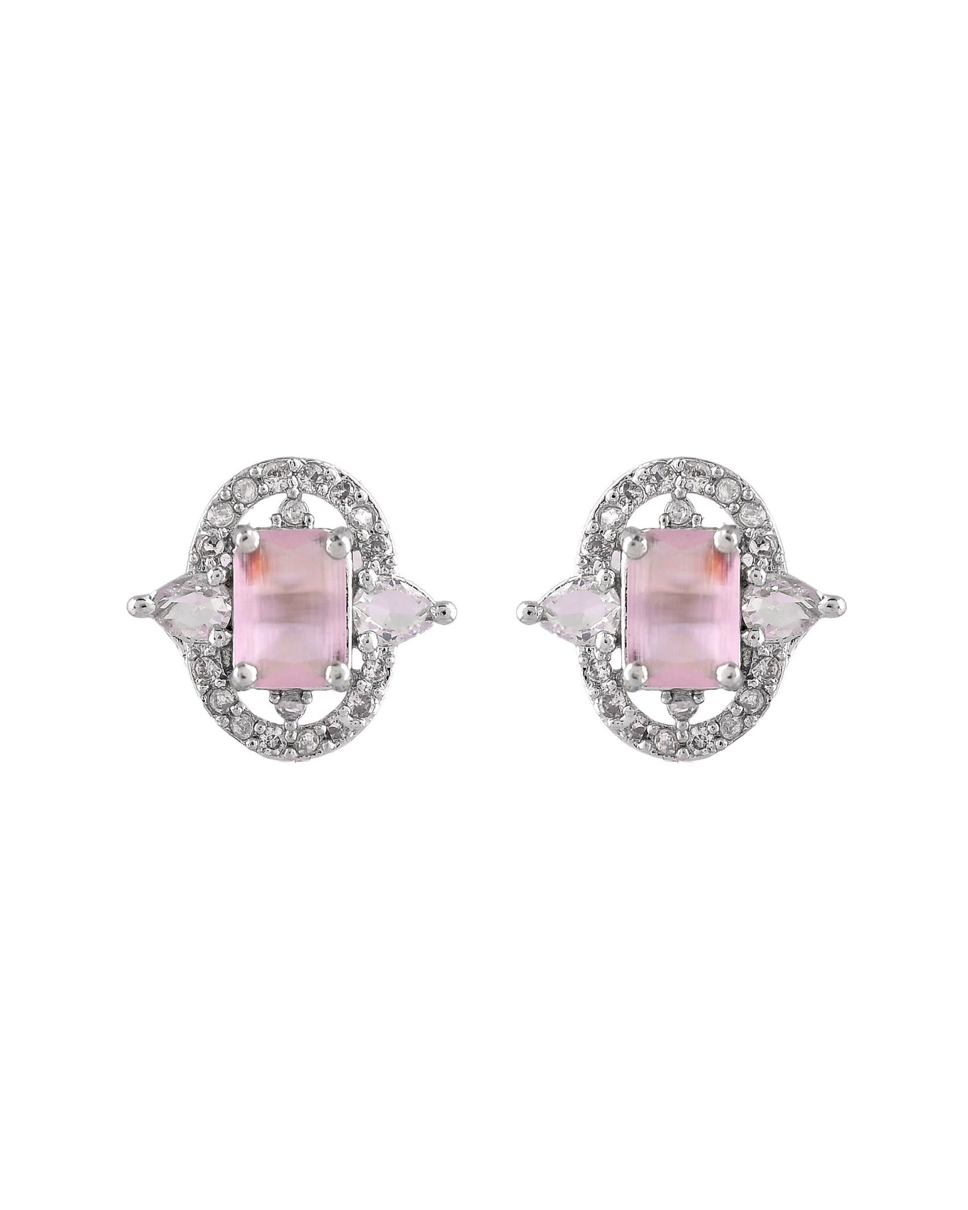 VOJ Silver Plated Baby Pink Rectangular Shaped Ad Chain Set  Grab2Buy VOJ Grab2Buy