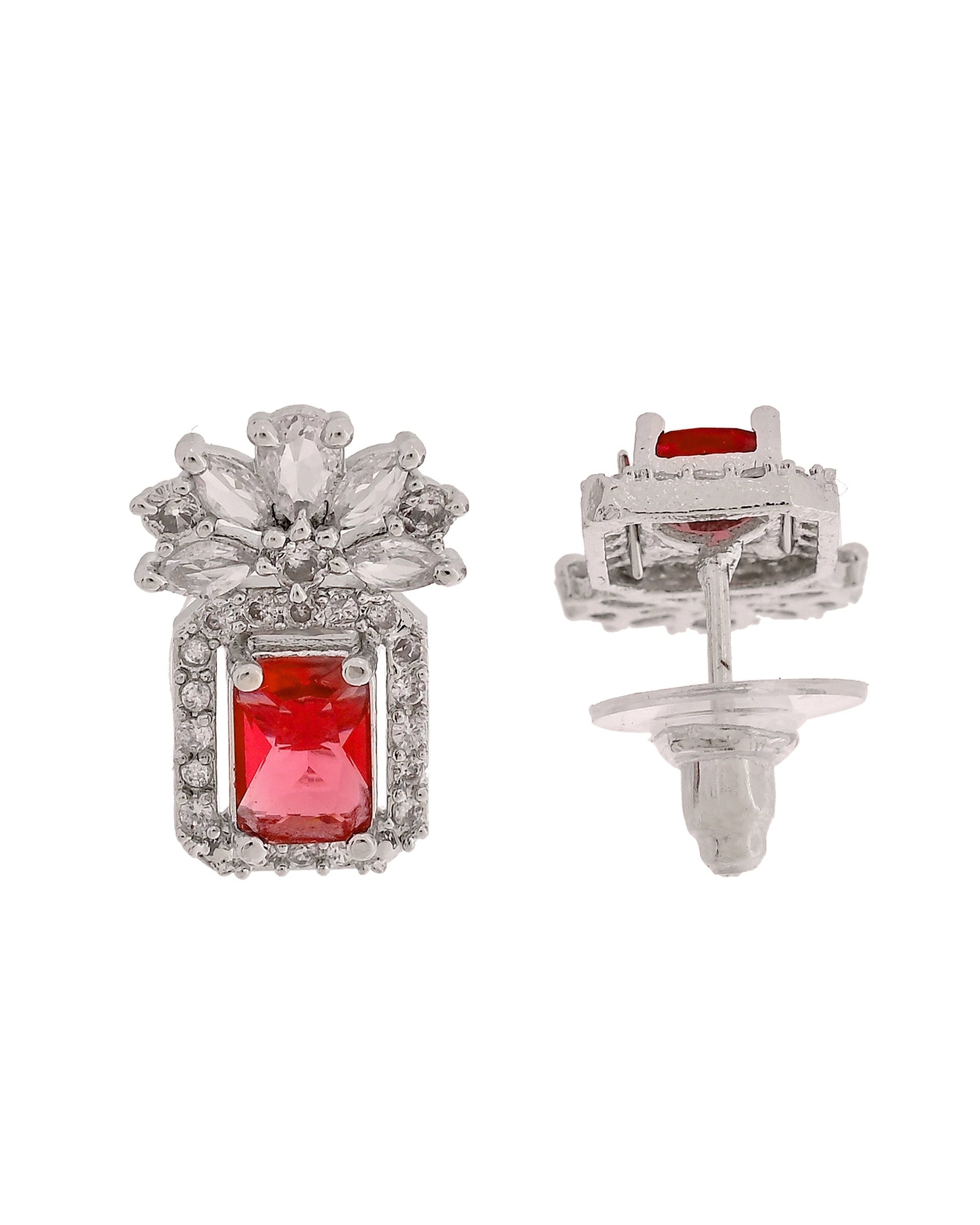 VOJ Silver Plated Ruby Red Rectangular Stone Studded Ad Chain Set  Grab2Buy VOJ Grab2Buy