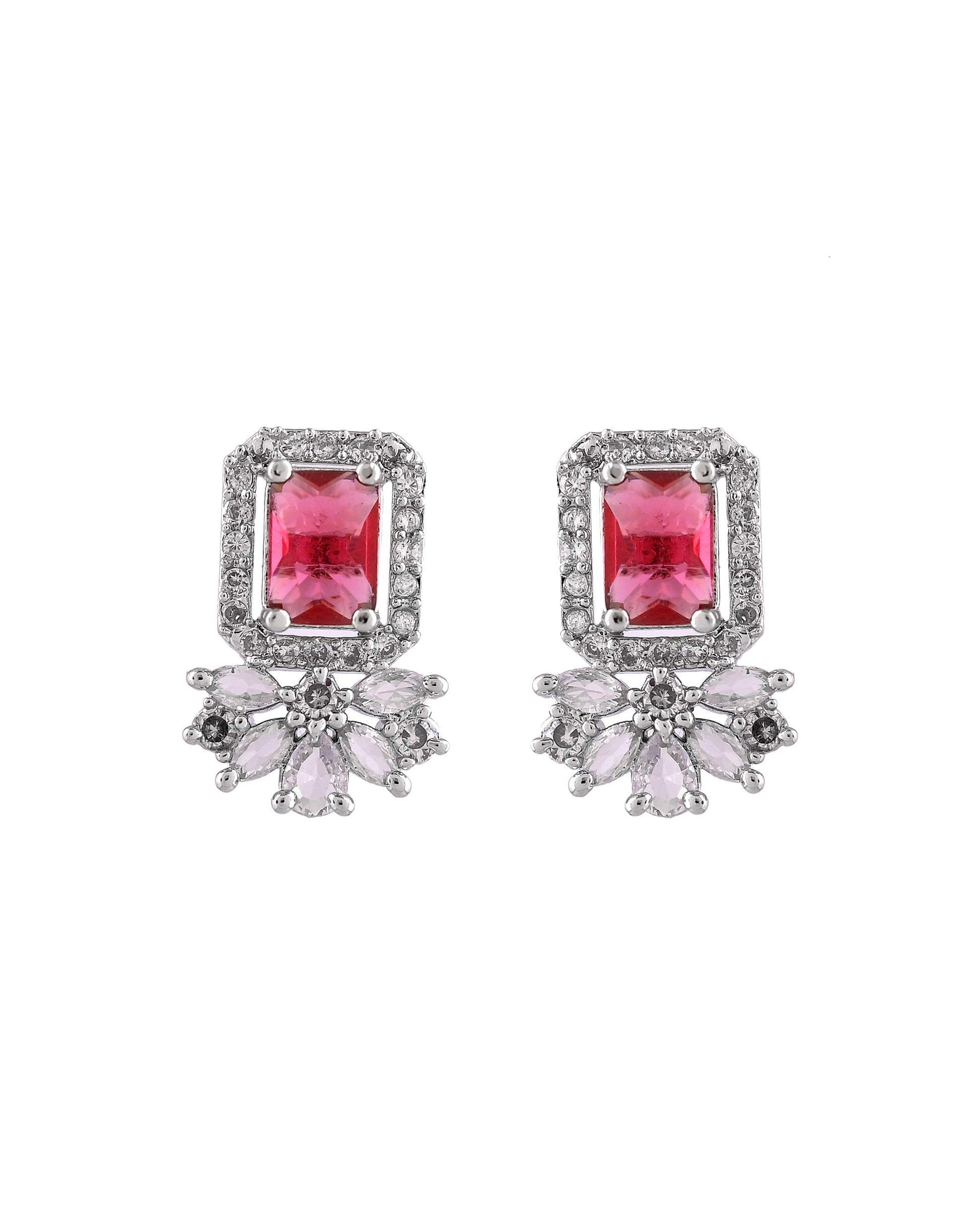 VOJ Silver Plated Ruby Red Rectangular Stone Studded Ad Chain Set  Grab2Buy VOJ Grab2Buy